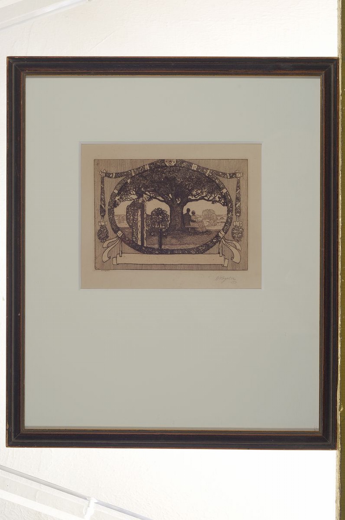 Detail k: Heinrich Vogeler, 1872-1942, Worpswede, Radierung von 1904, Tod bricht Rosen - Liebespaar und Tod, handsigniert , ca. 11x15cm, PP, u.Gl., R. ca. ...