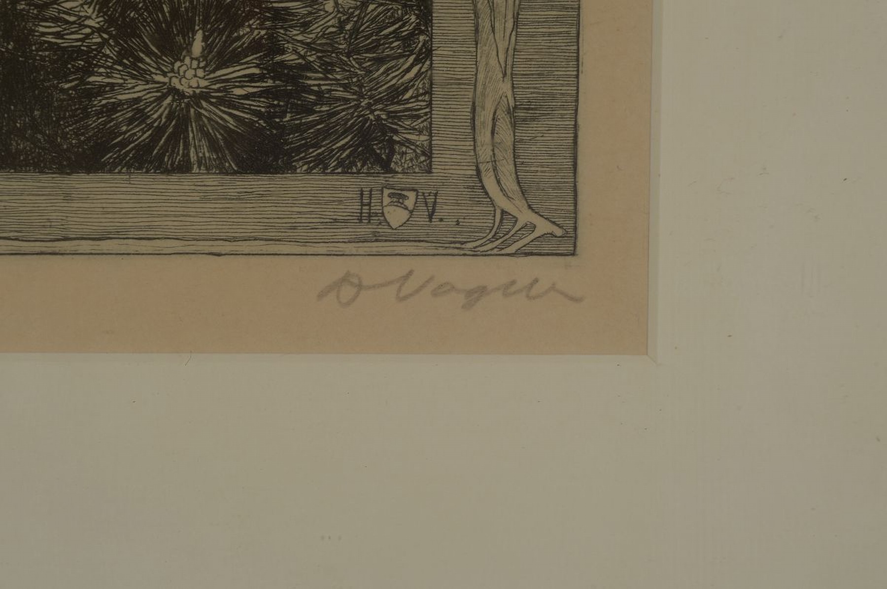 Detail a: Heinrich Vogeler, 1872-1942, Worpswede, Die Amsel, Radierung von 1899, handsigniert, ca. 14x14cm, PP, u.Gl., R. ca. 40x30cm