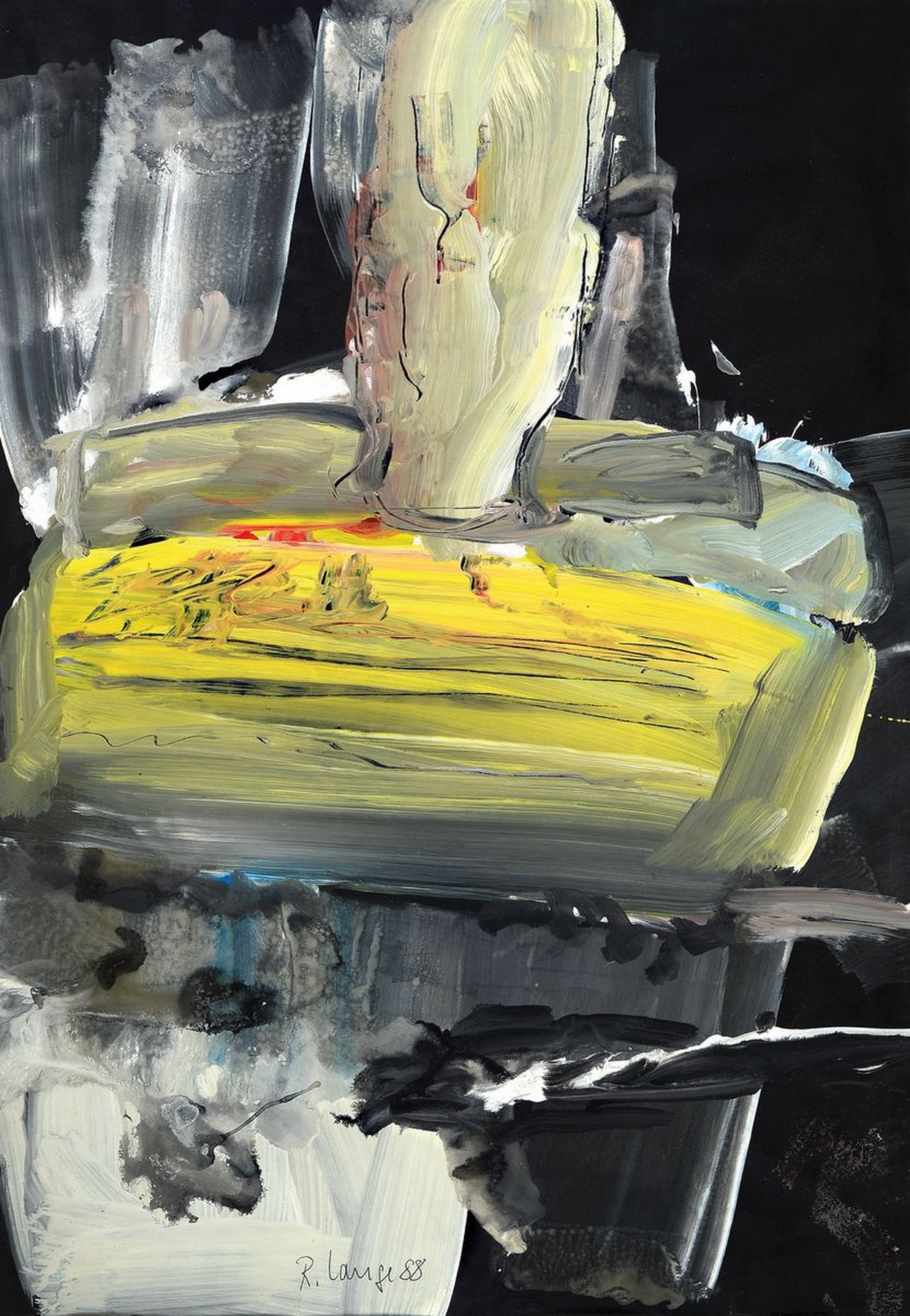 Reinhard Lange, 1938 Hameln-2017, Komposition und schwarz und gelb, Gouache auf Papier, signiert und dat. 88, ca. 100x69cm, u.Gl., R. ca. 106x75cm