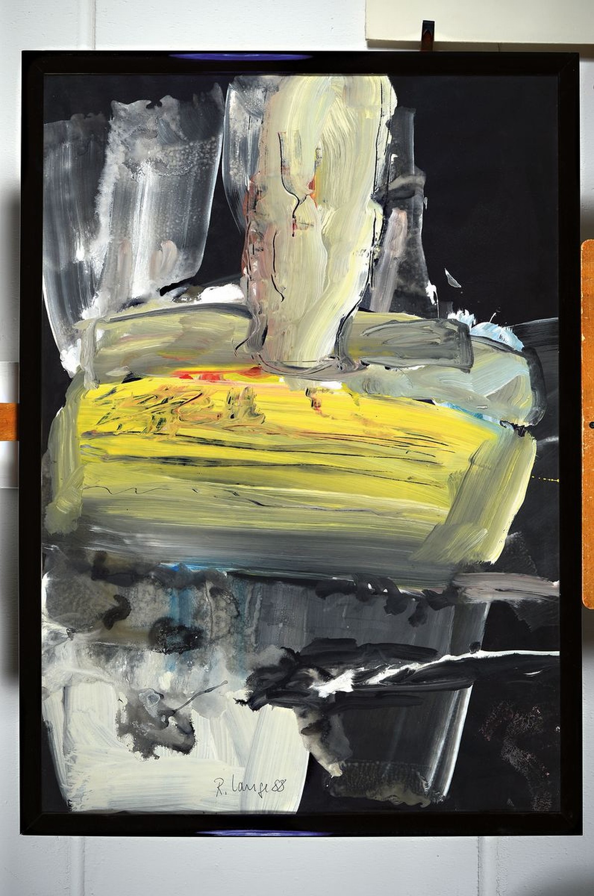 Detail k: Reinhard Lange, 1938 Hameln-2017, Komposition und schwarz und gelb, Gouache auf Papier, signiert und dat. 88, ca. 100x69cm, u.Gl., R. ca. 106x75cm