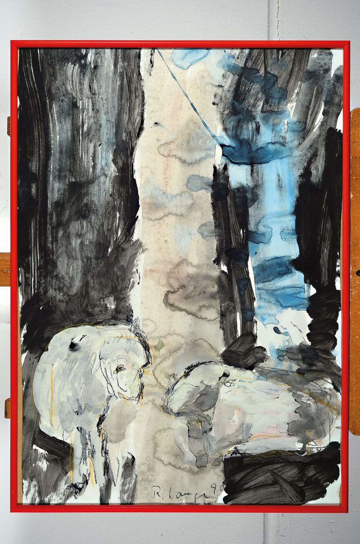Detail k: Reinhard Lange, 1938 Hameln-2017, zwei Schafe, Gouache auf Papier, signiert und dat. 90, ca. 69x49cm, u.Gl., R. ca. 71x51cm