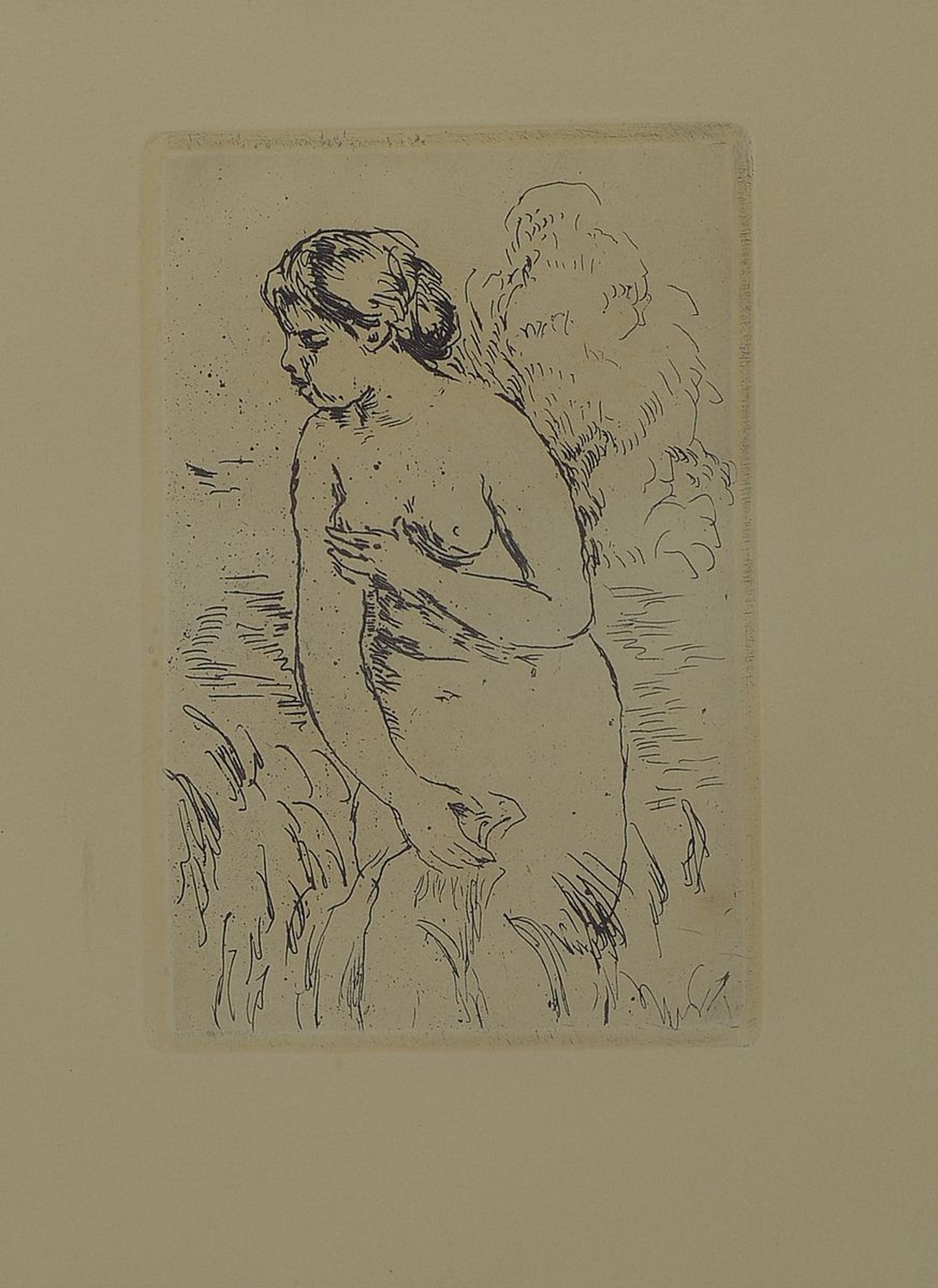 Auguste Renoir, 1841-1919, Baigneuse debout a mi-jambes, Radierung, posthumer Abzug, ca. 16.5x11cm, u.Gl., R. ca. 44x34cm