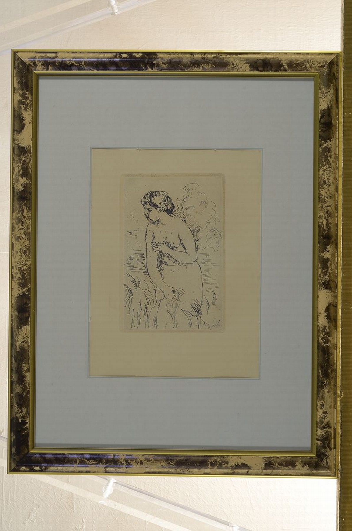 Detail k: Auguste Renoir, 1841-1919, Baigneuse debout a mi-jambes, Radierung, posthumer Abzug, ca. 16.5x11cm, u.Gl., R. ca. 44x34cm