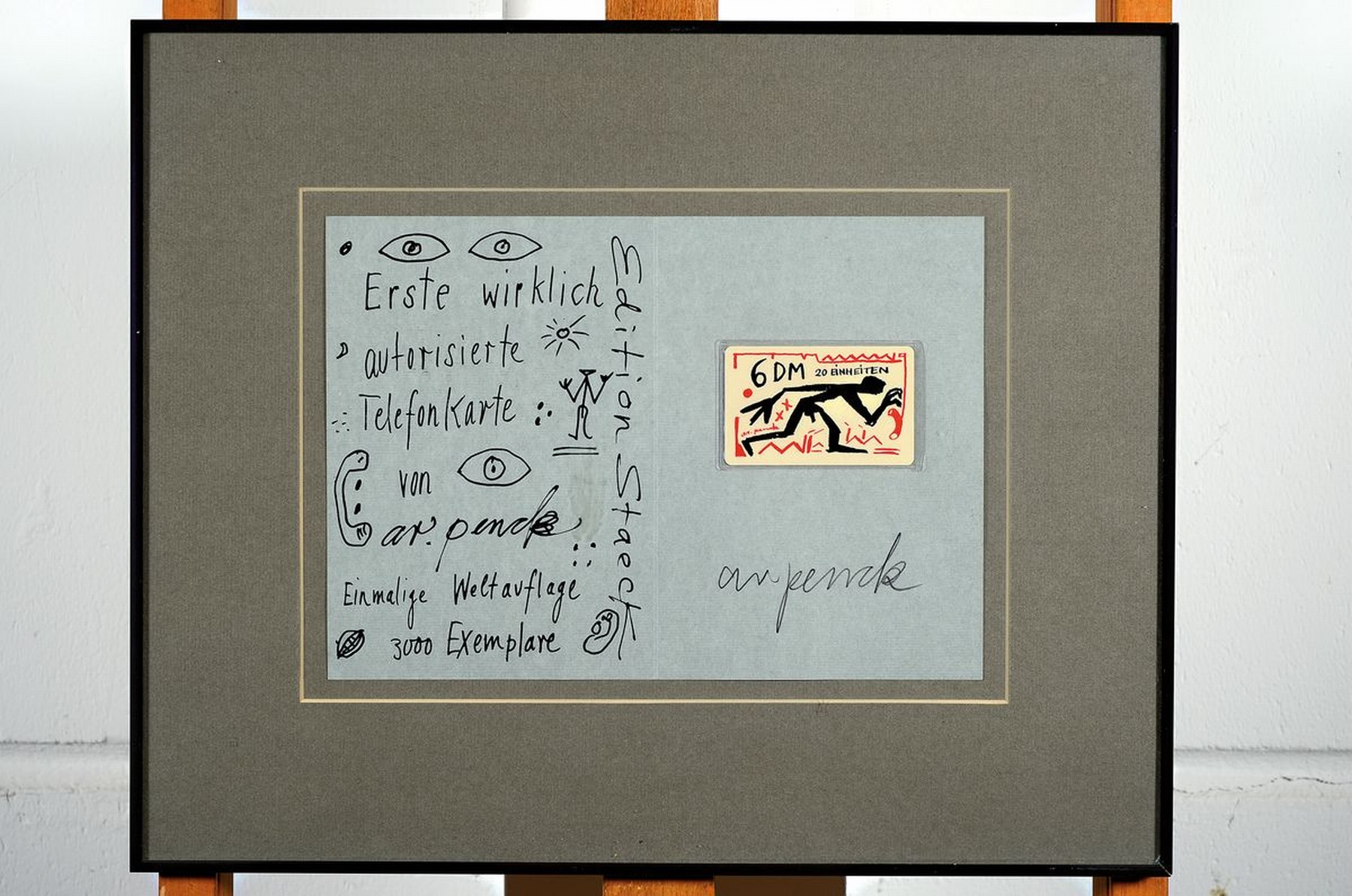 Detail k: A.R. Penck, 1939-2017, Collage, "Erste wirklich autorisierte Telefonkarte von A.R. Penck...", 6 DM 20 Einheiten, Farbserigraphie,1990, ...