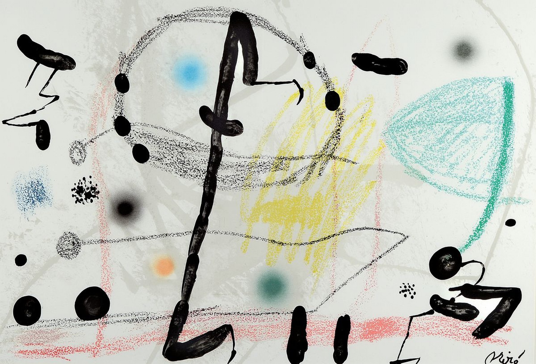 Joan Miro, 1893-1983, Maravillas, doppelblattgröße Farblithographie mit Bugfalte, von 1975, zu Texten von Rafael Alberti, ca. 40.5x70cm, u.Gl., R. ...