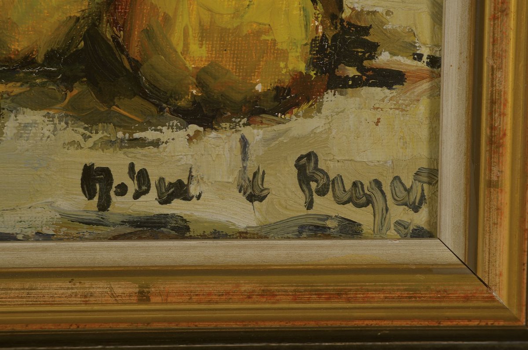 Detail a: Robert Le Berger, 1905-1972, Stillleben mit Kanne und Äpfeln, Öl/Lwd, signiert, rückseitig nochmals signiert, dat. 1962 und bez.: Nature morte, ...