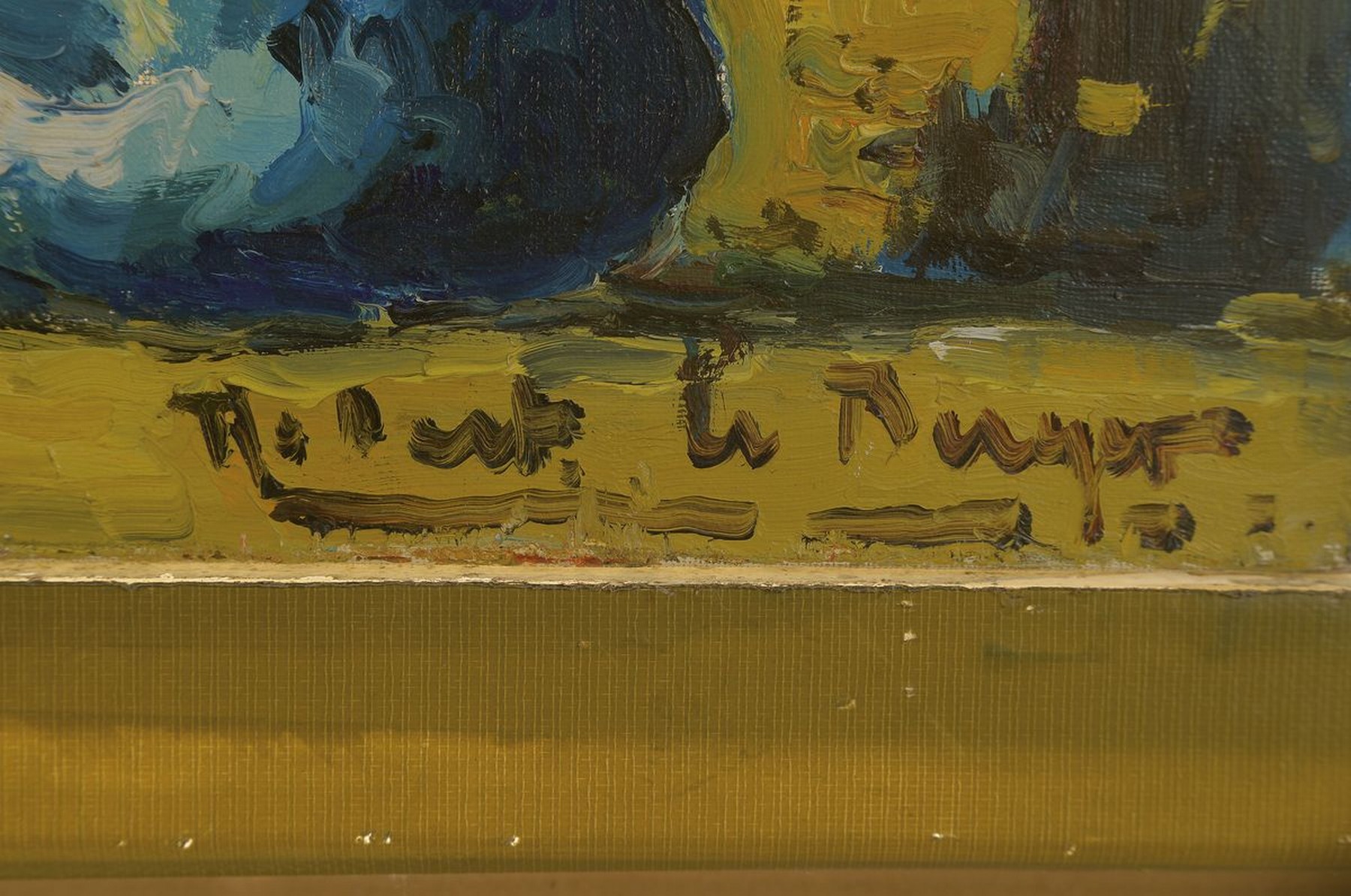 Detail a: Robert Le Berger, 1905-1972, Stillleben mit gelben Rosen in blauer Vase, Öl/Lwd, signiert, rückseitig nochmals signiert, dat. 1965 und bez.: Les ...