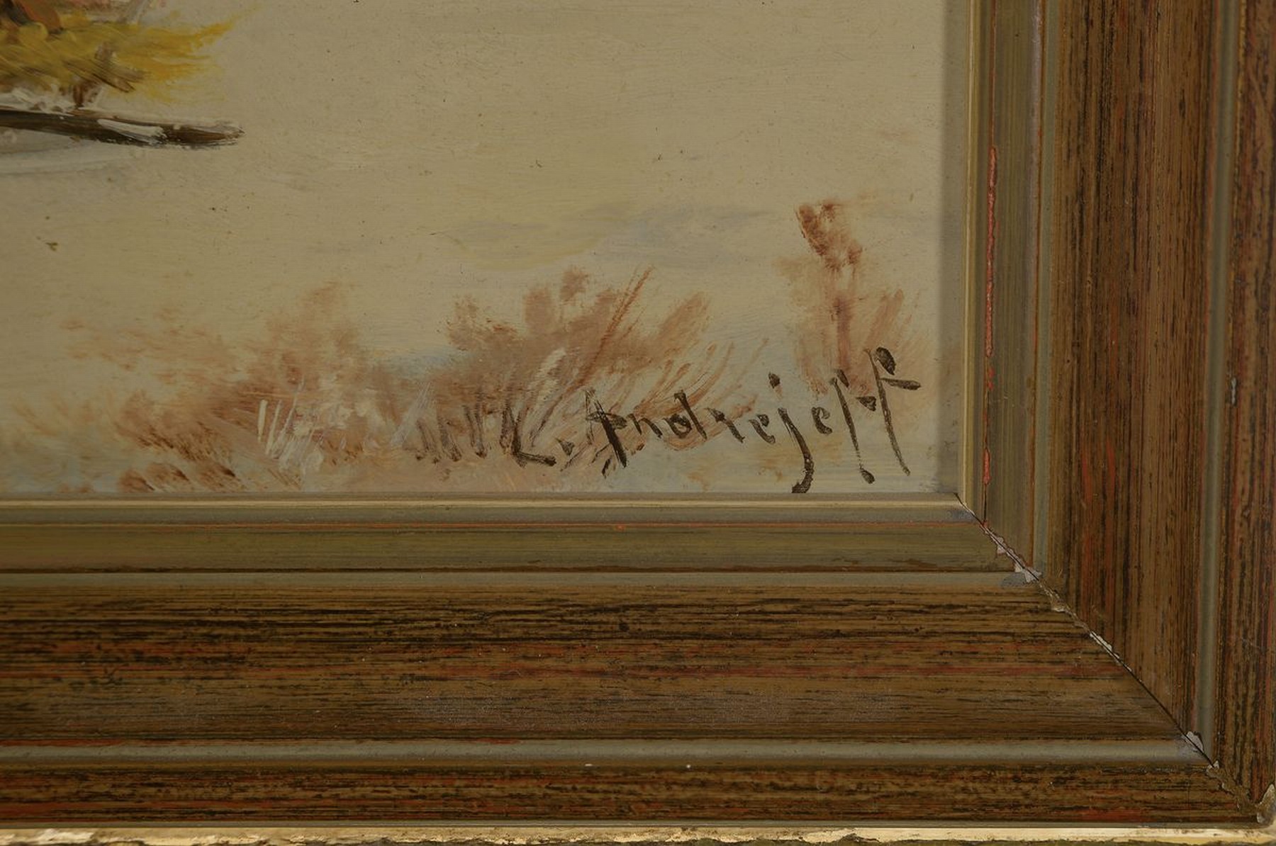 Detail d: L. Andrejeff, Künstler um 1890, drei zusammengehörige Bilder, Schlittenfahrten: "vom Hunger getrieben" u. "Eine unheimliche ...
