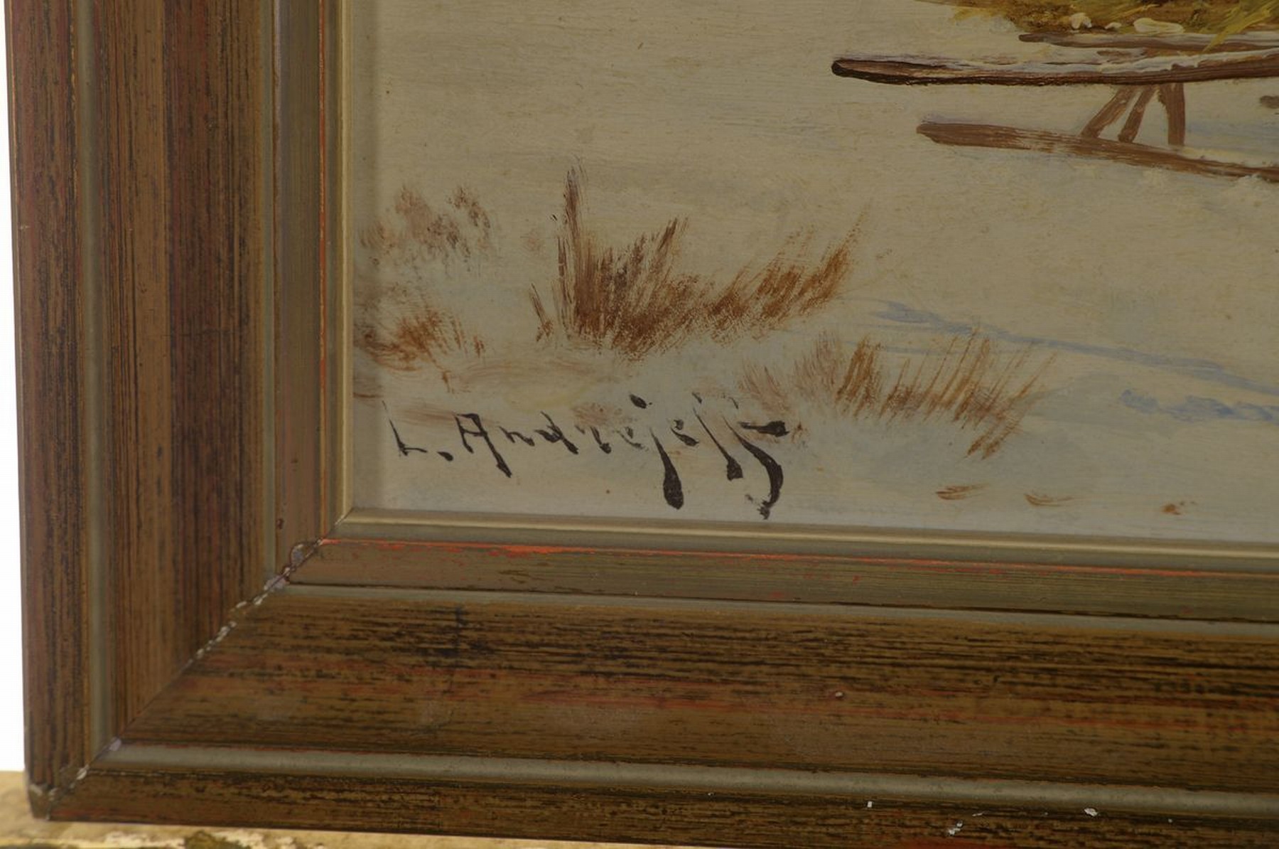 Detail f: L. Andrejeff, Künstler um 1890, drei zusammengehörige Bilder, Schlittenfahrten: "vom Hunger getrieben" u. "Eine unheimliche ...