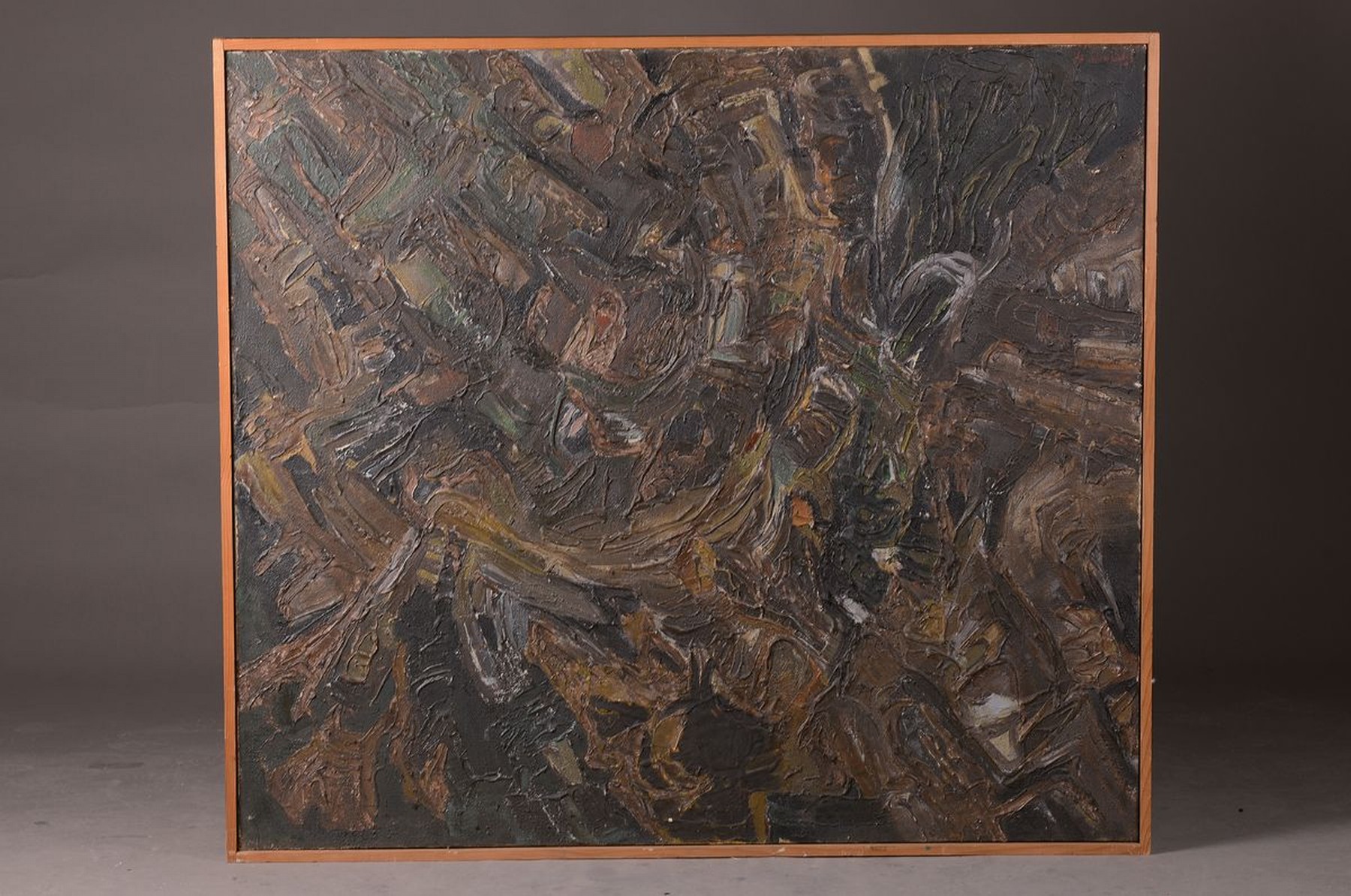 Detail k: Herbert Schneider, 1924 - 1983, malerisch abstrakte Komposition im Duktus des Informell,erdige Farbpalette, haptischer u. spontaner Malgestus, rechts ...