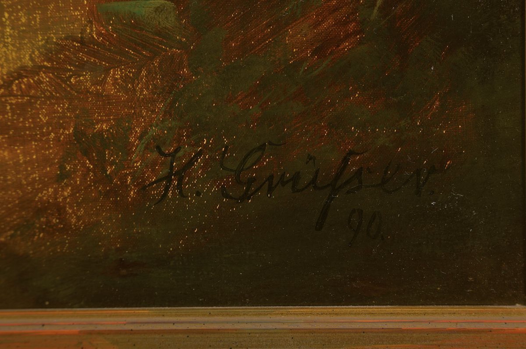 Detail a: H. Grießer, wohl Düsseldorfer Schule, dat. 1890, alpine Seelandschaft mit Ruderboot, Öl/Lwd, signiert und datiert, ca. 58 x 79 cm, Rahmen