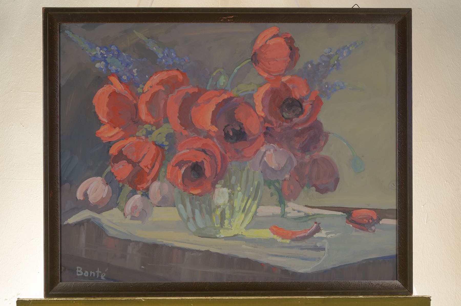Detail k: Arthur Banté, 1887 - 1951 Goldkronach im Fichtelgebirge, Gouache/Papier, li. unten signiert, Blumenstillleben mit Mohnblumen und Rittersporn, 50 x ...