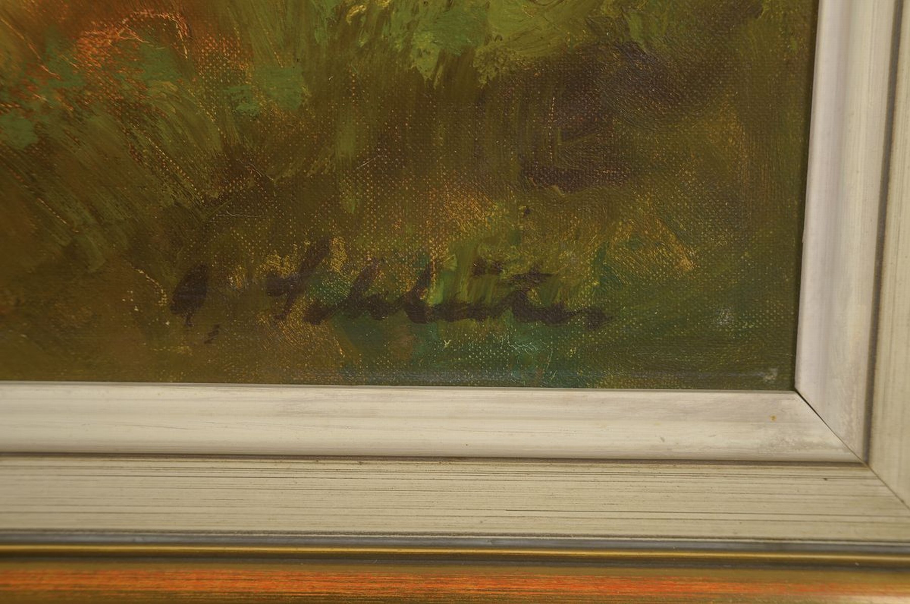 Detail a: Adolf Schlüter, geb. 1890 in Neuss, Almhütte wohl vor dem wilden Kaiser, sonnige Alpinlandschaft, lockerer Duktus, gekonnte Farbdifferenzierung vor ...