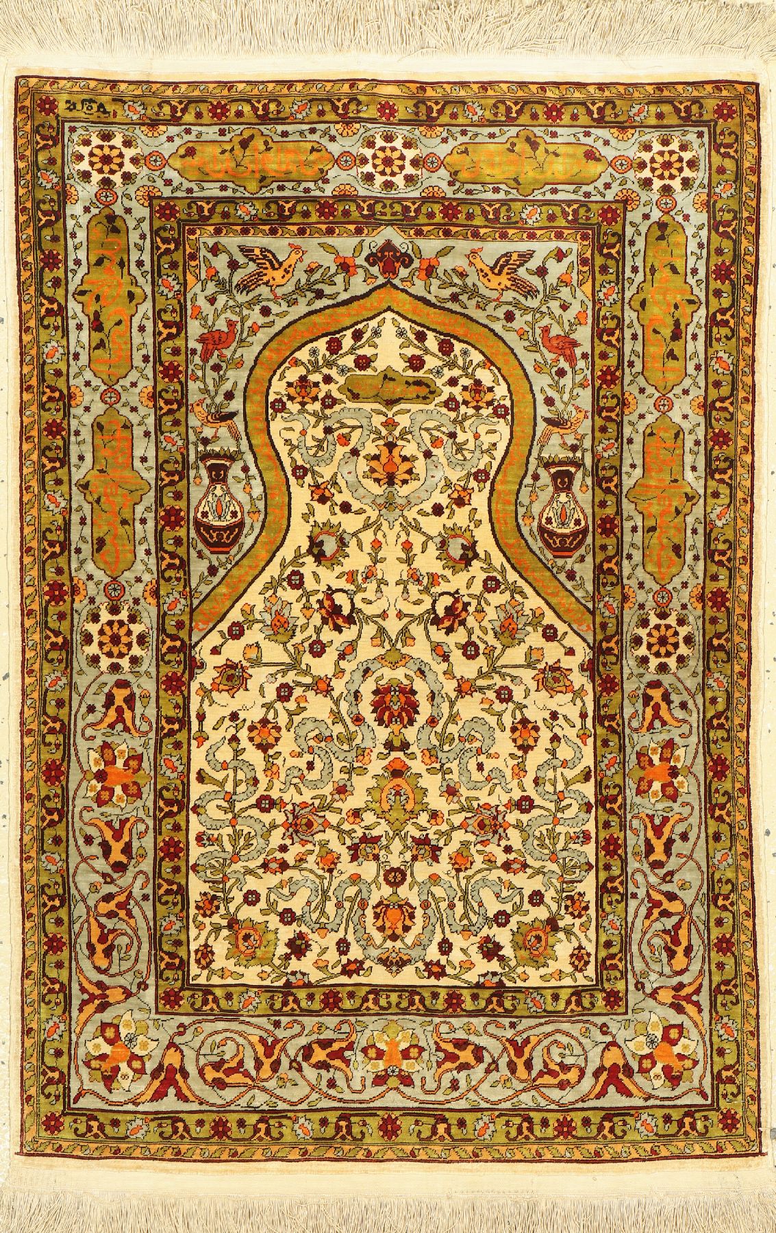 Seiden Hereke,signiert, Türkei, ca. 60 Jahre, reine Naturseide, ca. 93 x 65 cm, ca. 1,0 Mio. Kn/qm, EHZ: 2