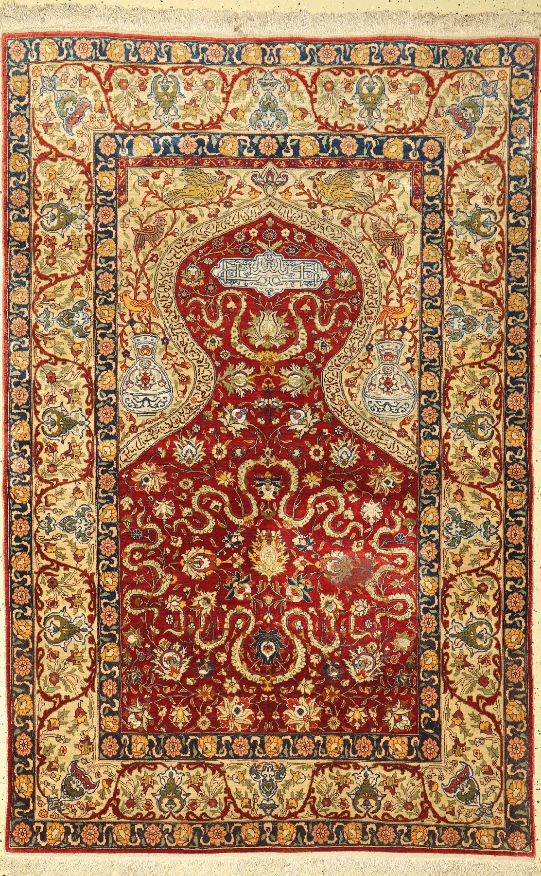 Seiden Kayseri fein, Türkei, um 1940, reineNaturseide,(metallbroschiert), ca, 185 x 121 cm, EHZ: 2(Fleck).