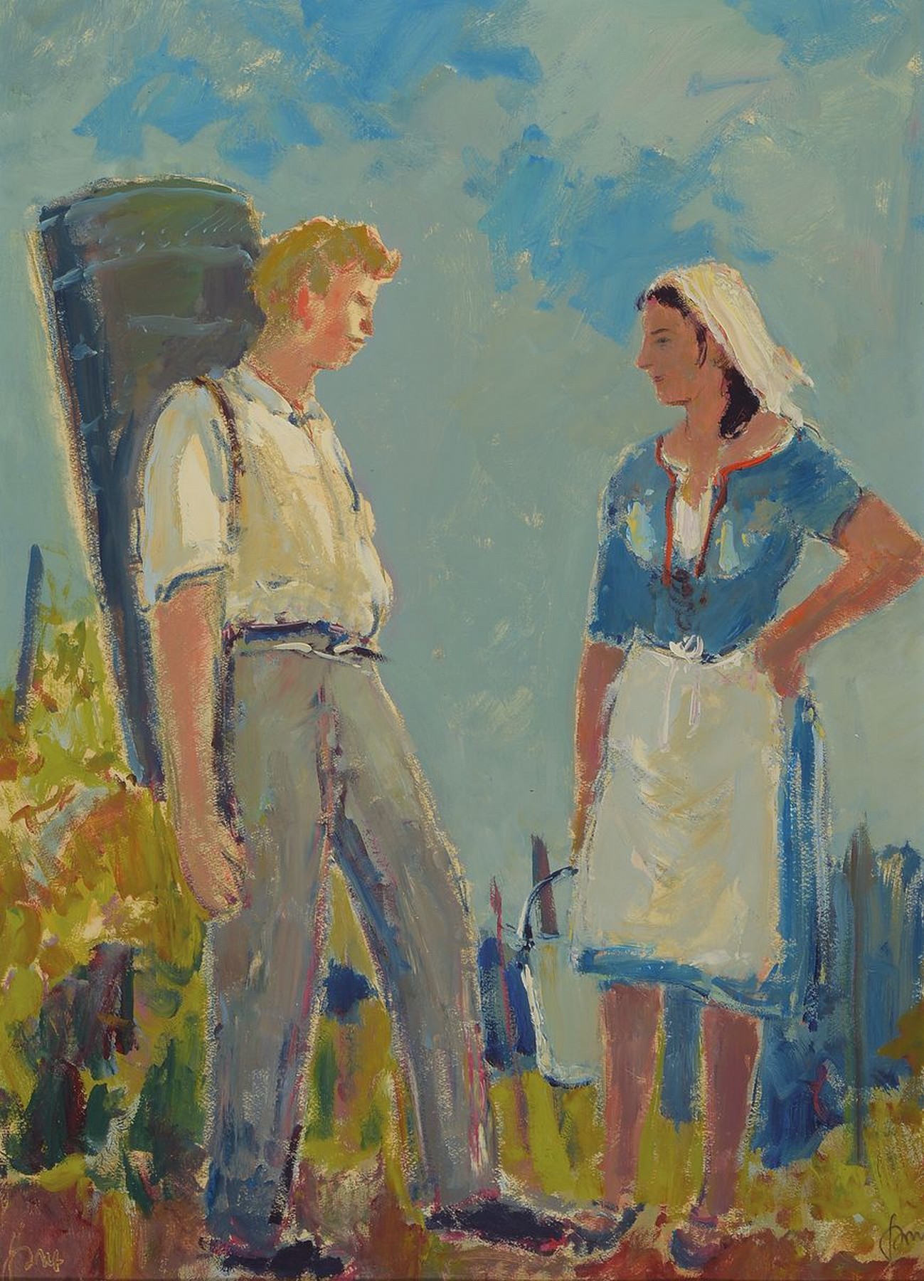 Karl Graf, 1902-1986 Speyer, Winzerpaar, Öl/Malkarton, rechts unten signiert, ca. 63x46cm, R. ca. 74x56cm