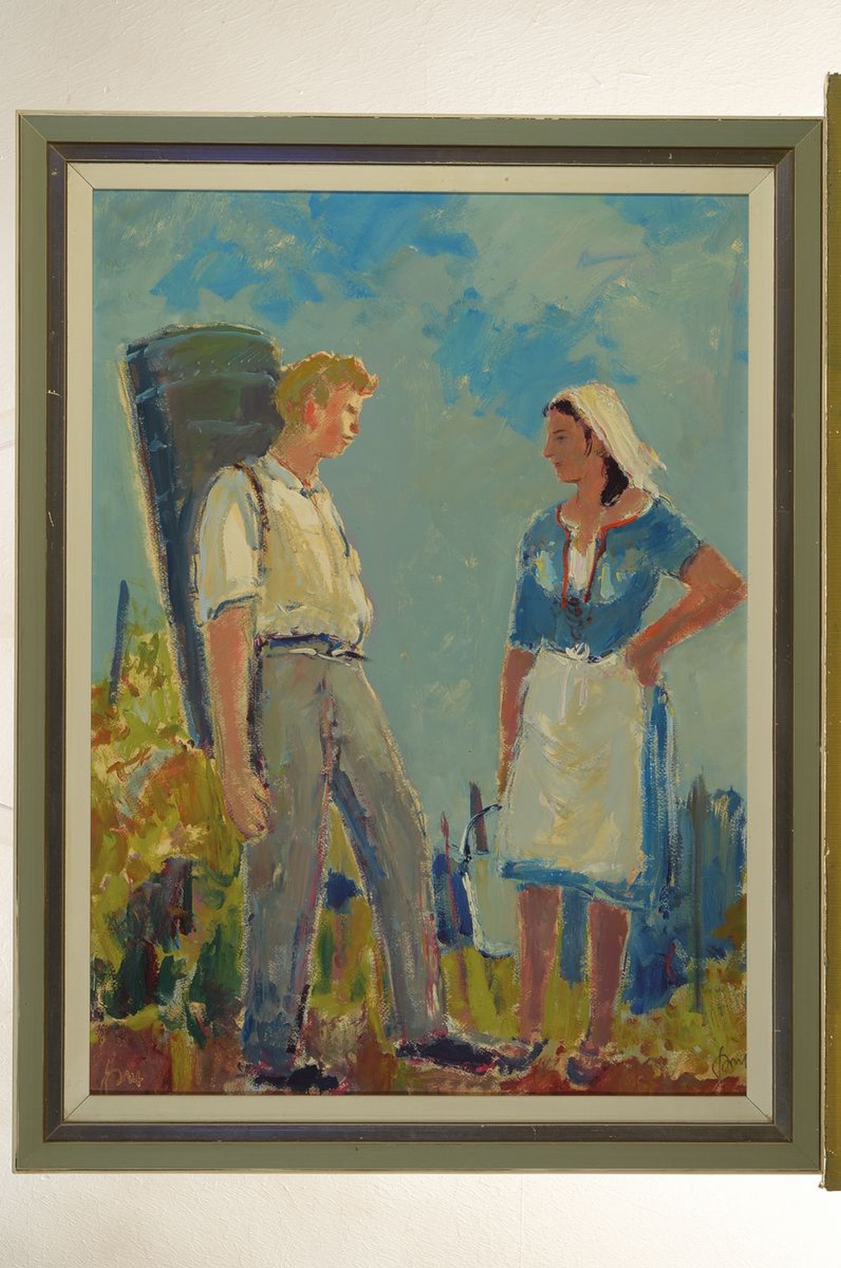 Detail k: Karl Graf, 1902-1986 Speyer, Winzerpaar, Öl/Malkarton, rechts unten signiert, ca. 63x46cm, R. ca. 74x56cm