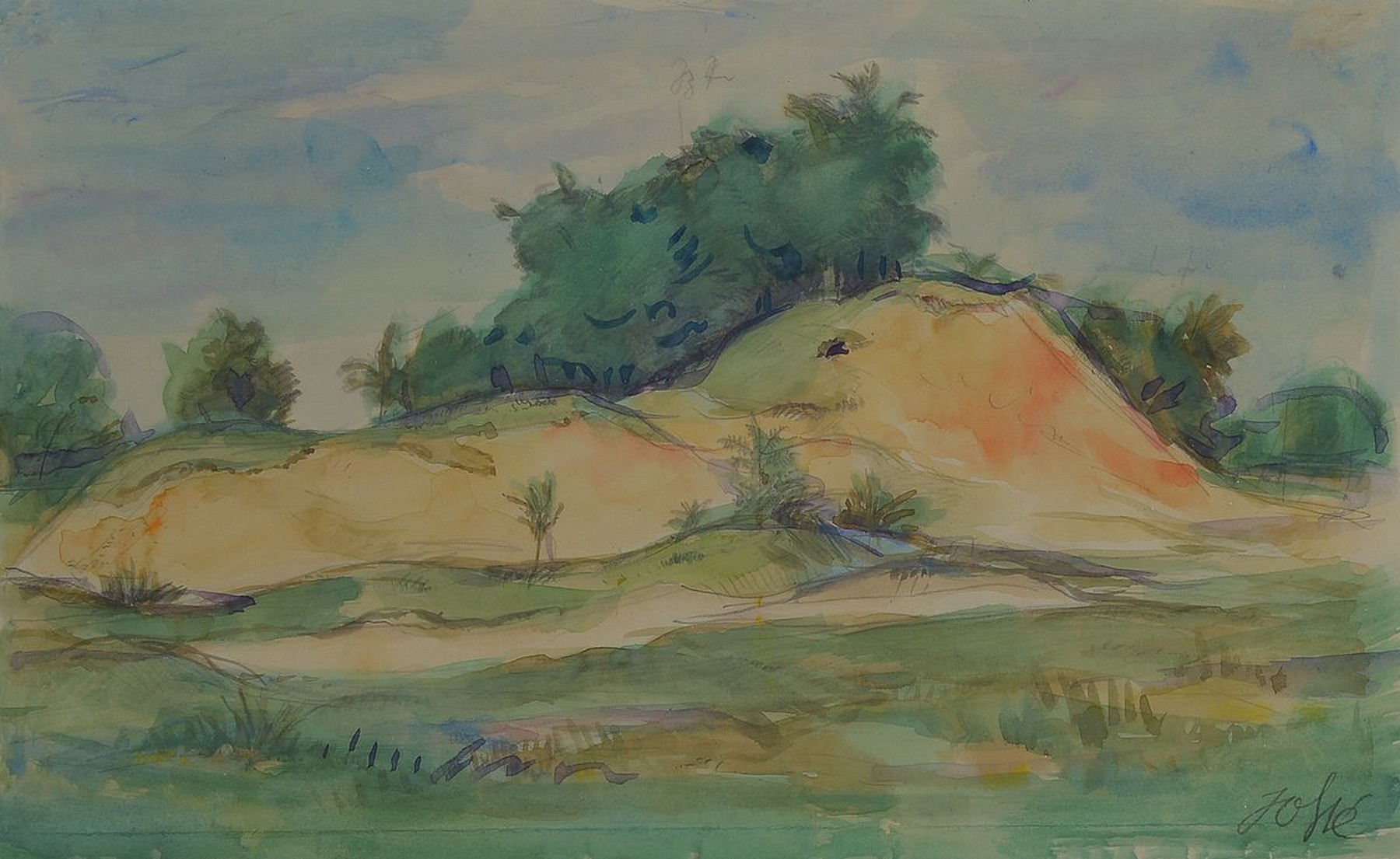 Detail a: Friedrich Jossé, 1897 Wolfstein-1996 Speyer, 3 Aquarelle mit pfälzer Landschaften, davon 2 signiert, je ca. 18x28cm, PP, u.Gl., R. ca. 33x43cm