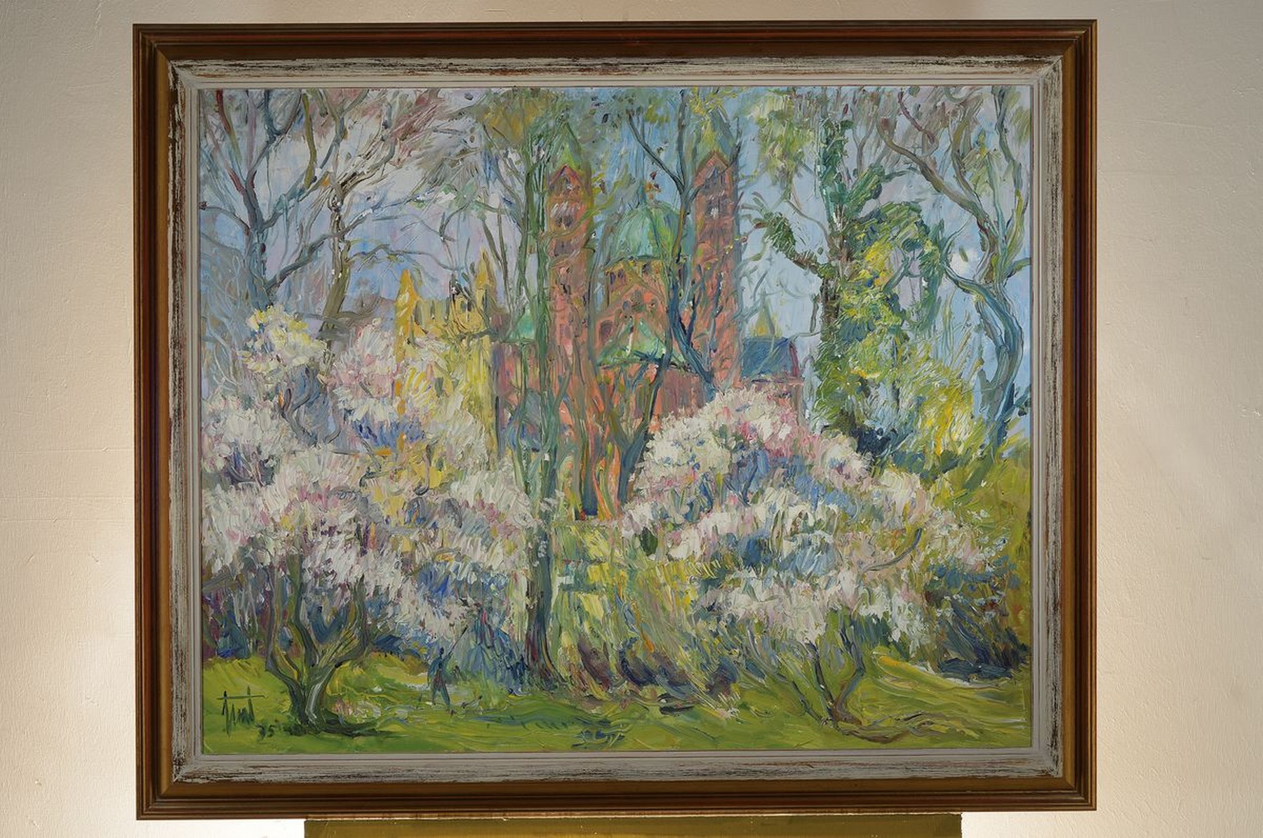 Detail k: Georg Günter Zeuner, 1923 Dresden - 2011 Speyer, Blick durch blühende Bäume auf den Dom zu Speyer, rückseitig betitelt: Frühling im Dompark, ...