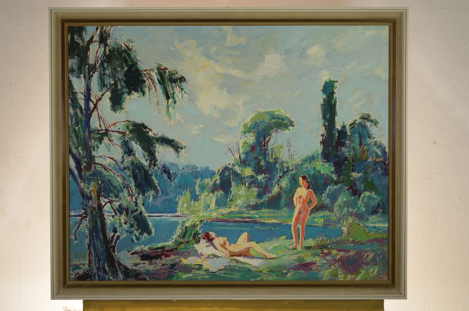 Detail k: Karl Graf, 1902-1986 Speyer, Badende, Öl/Malkarton, rechts unten signiert, ca. ca. 69x85cm, R. ca. 76x93cm