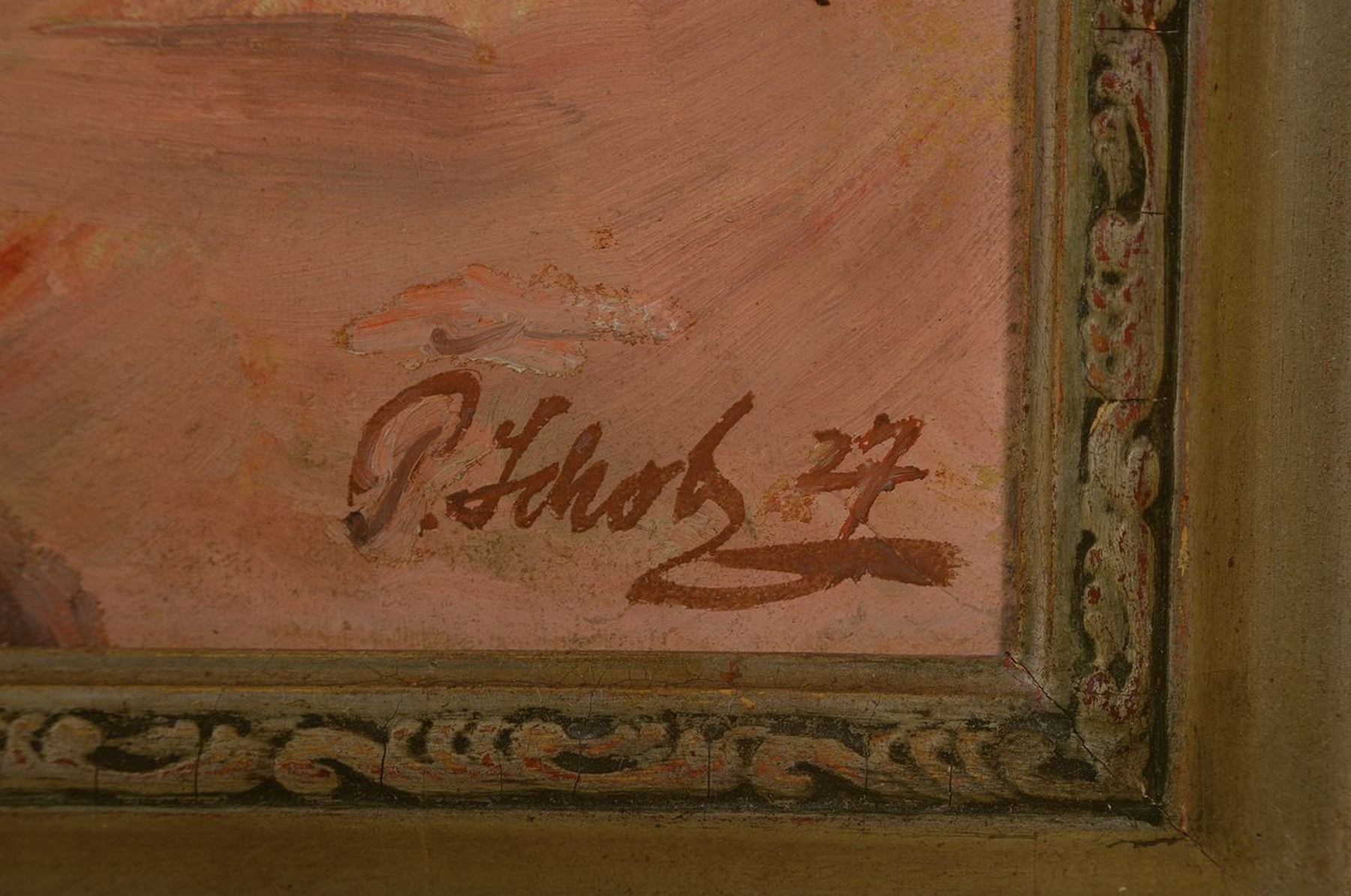 Detail a: Paul Scholz, 1901 Bochum Dahlhausen - 1956 Göppingen, Studium an der Kunstakademie und an der Kunstgewerbeschule Kassel, hier: "In der Schwalm, ...
