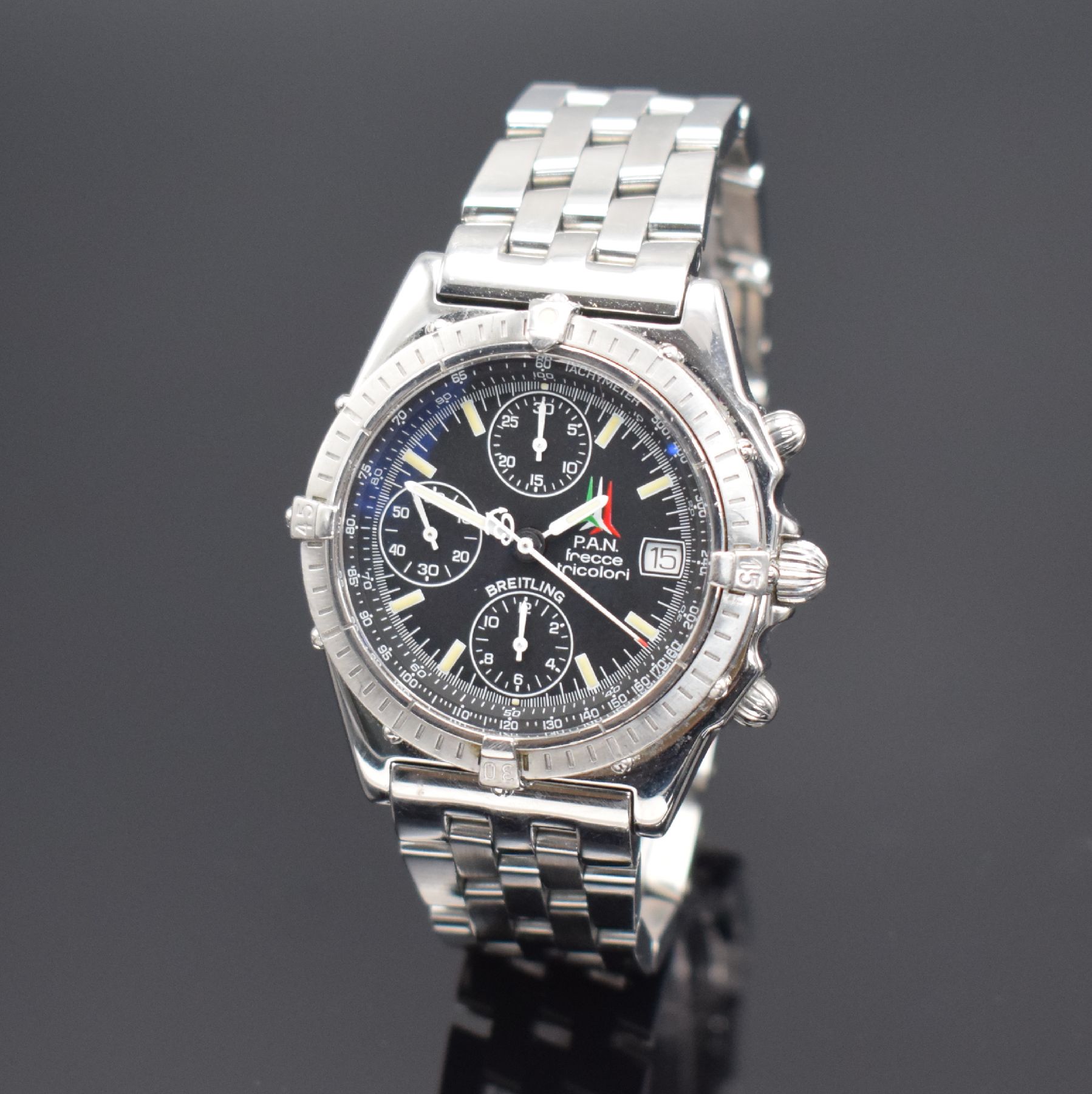 Detail b: BREITLING Armbandchronograph aus der Serie Kunstflugstaffeln hier P.A.N. frecce tricolori Referenz A13050.1, Automatik, Schweiz um 1995, auf 4000 ...