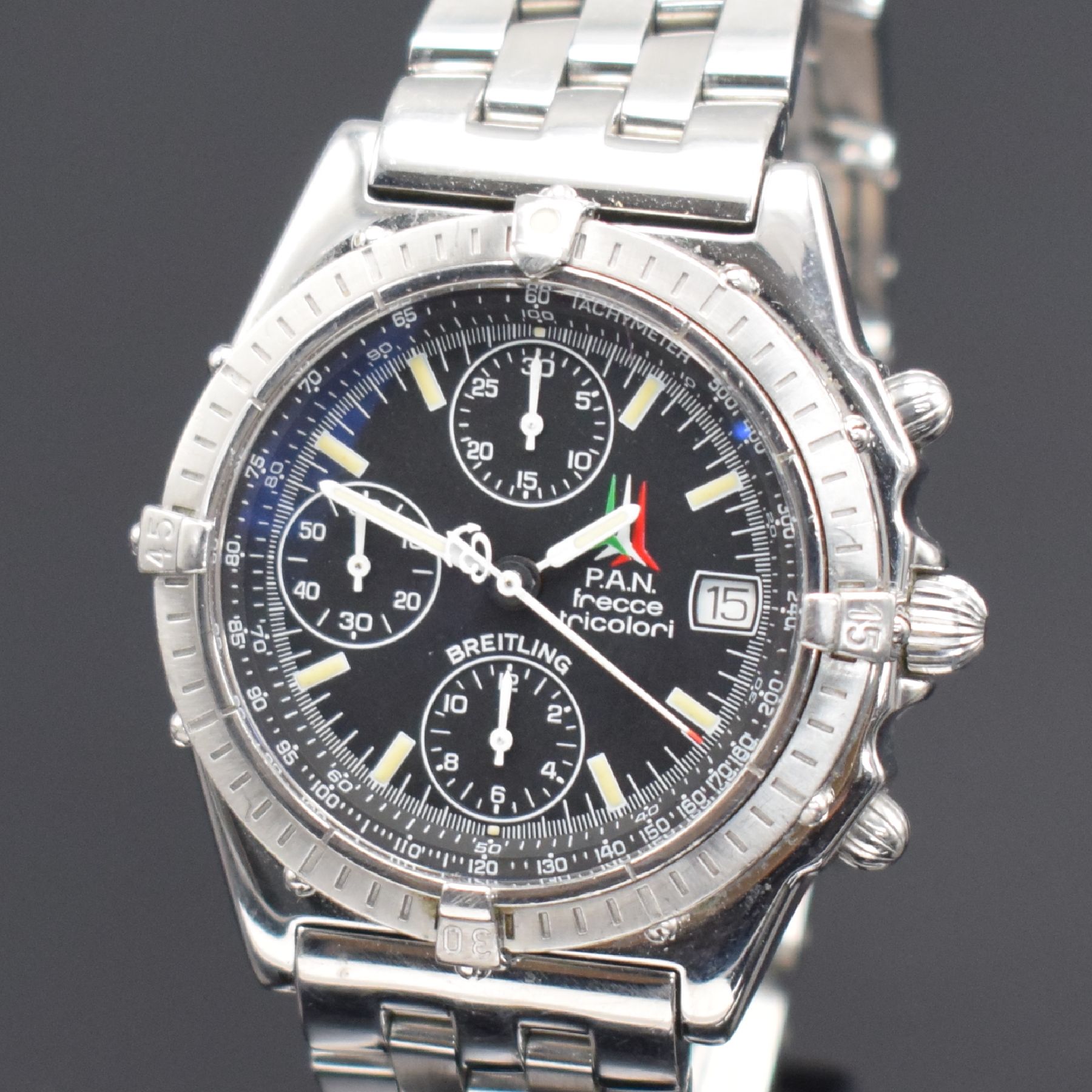 Detail c: BREITLING Armbandchronograph aus der Serie Kunstflugstaffeln hier P.A.N. frecce tricolori Referenz A13050.1, Automatik, Schweiz um 1995, auf 4000 ...