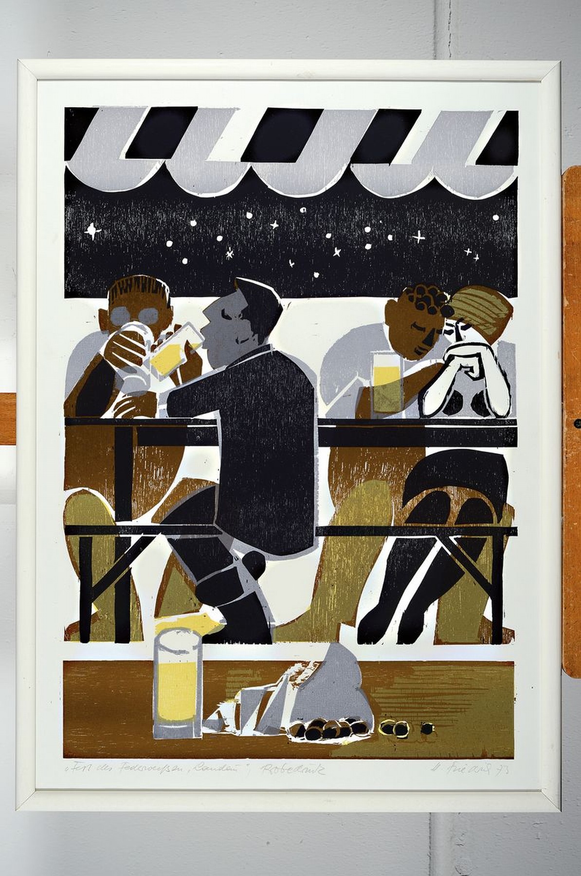 Detail k: Heinz Friedrich, 1924-2018 Schwetzingen, Farbholzschnitt von 1973, Fest des Federweißen , handsign., betitelt, bez. Probedruck, ca. 63x43 cm, unter ...
