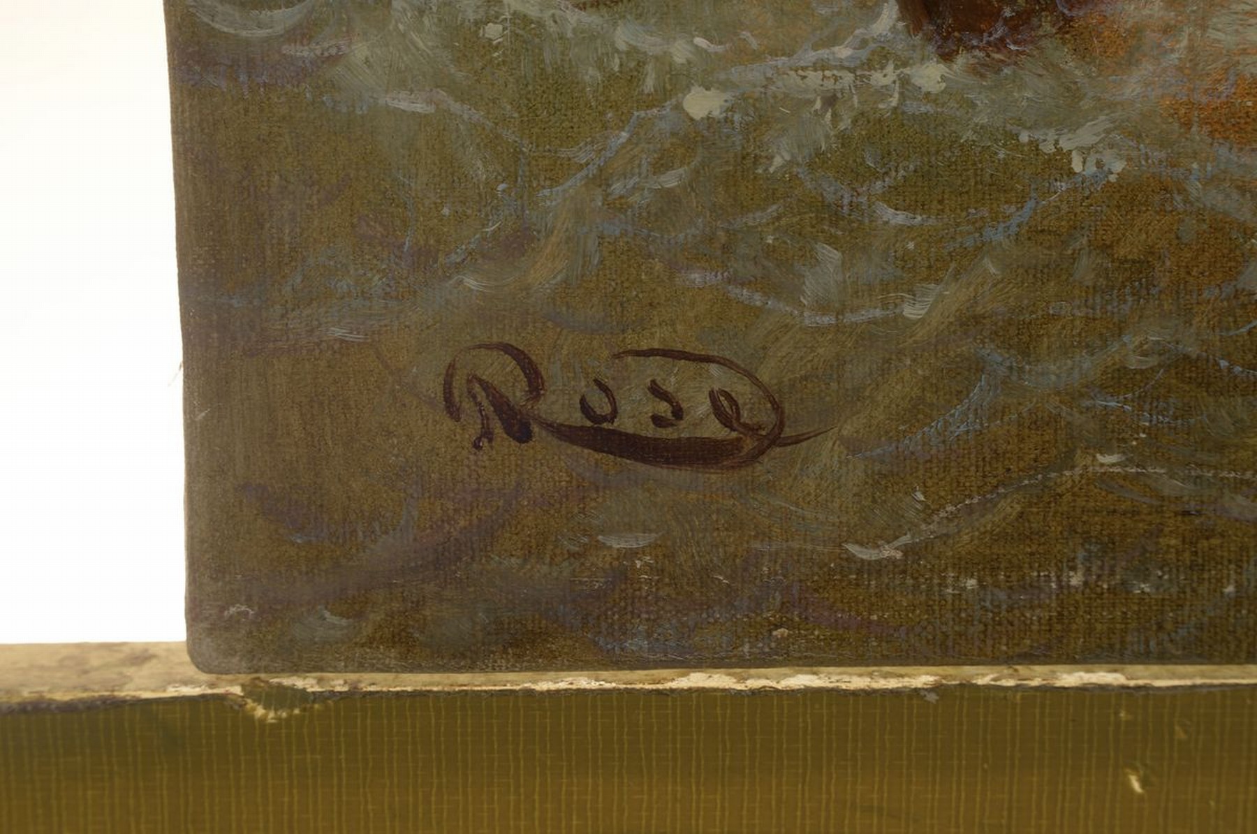 Detail a: Rose, Maler um 1900, Fischerboot auf stürmischer See vor dem Hafen, Öl/Lwd, links unten signiert, ca. 40x31cm