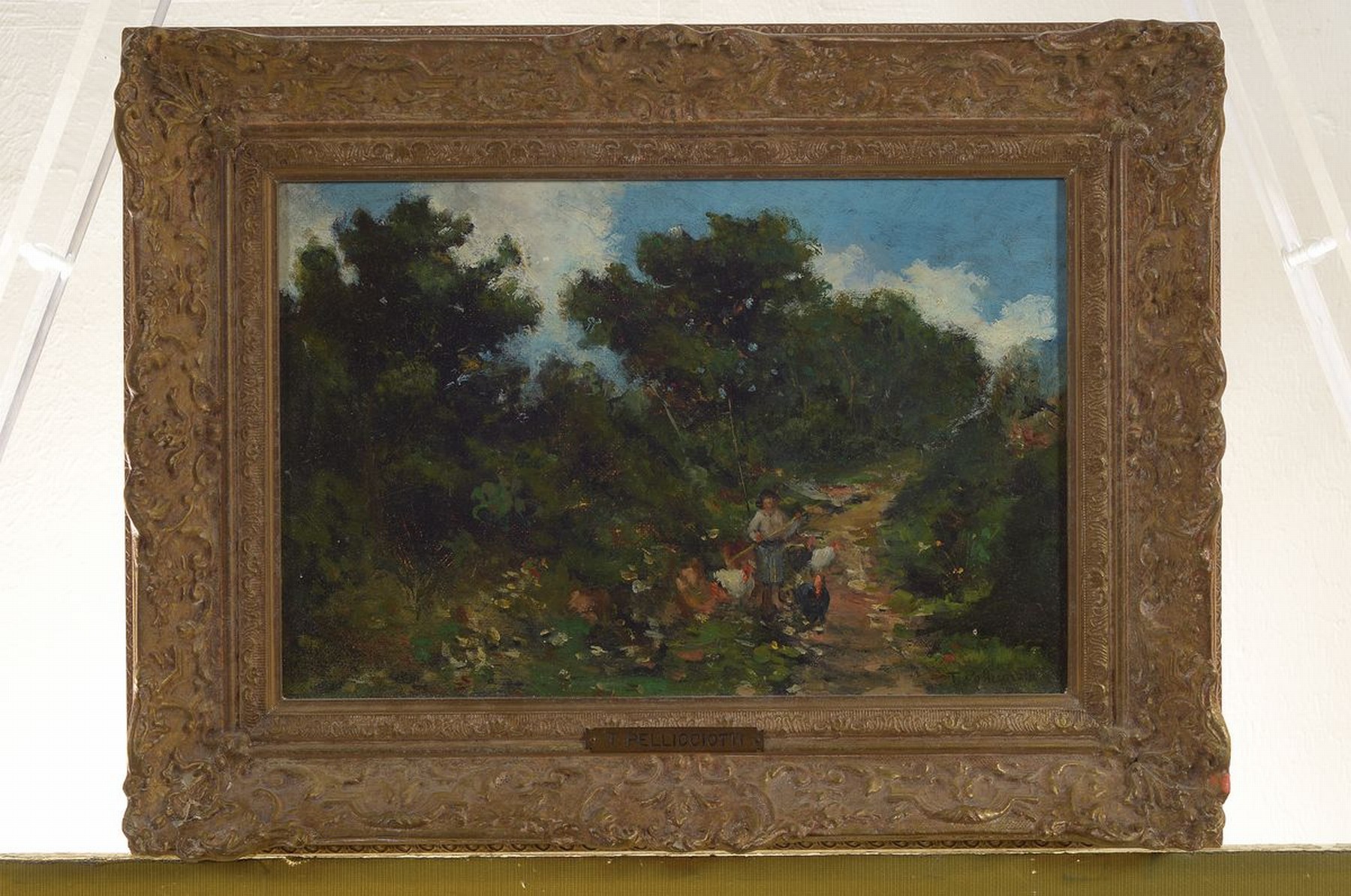 Detail k: Tito Pellicciotti, 1872-1950, Bäuerin mit Federvieh auf einem Feldweg, Öl/Lwd, rest., rechts unten signiert, ca. 21x33cm, R. ca. 33x42cm