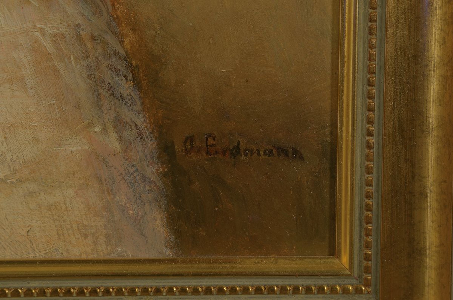 Detail a: Otto Erdmann, 1834 Leipzig-1905 Düsseldorf, Studium an den Akademien Leipzig und Dresden, hier: Porträt mit Blick über die Schulter einer jungen ...