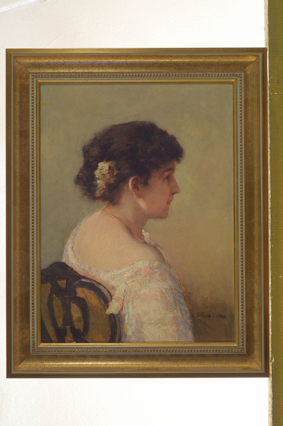 Detail k: Otto Erdmann, 1834 Leipzig-1905 Düsseldorf, Studium an den Akademien Leipzig und Dresden, hier: Porträt mit Blick über die Schulter einer jungen ...