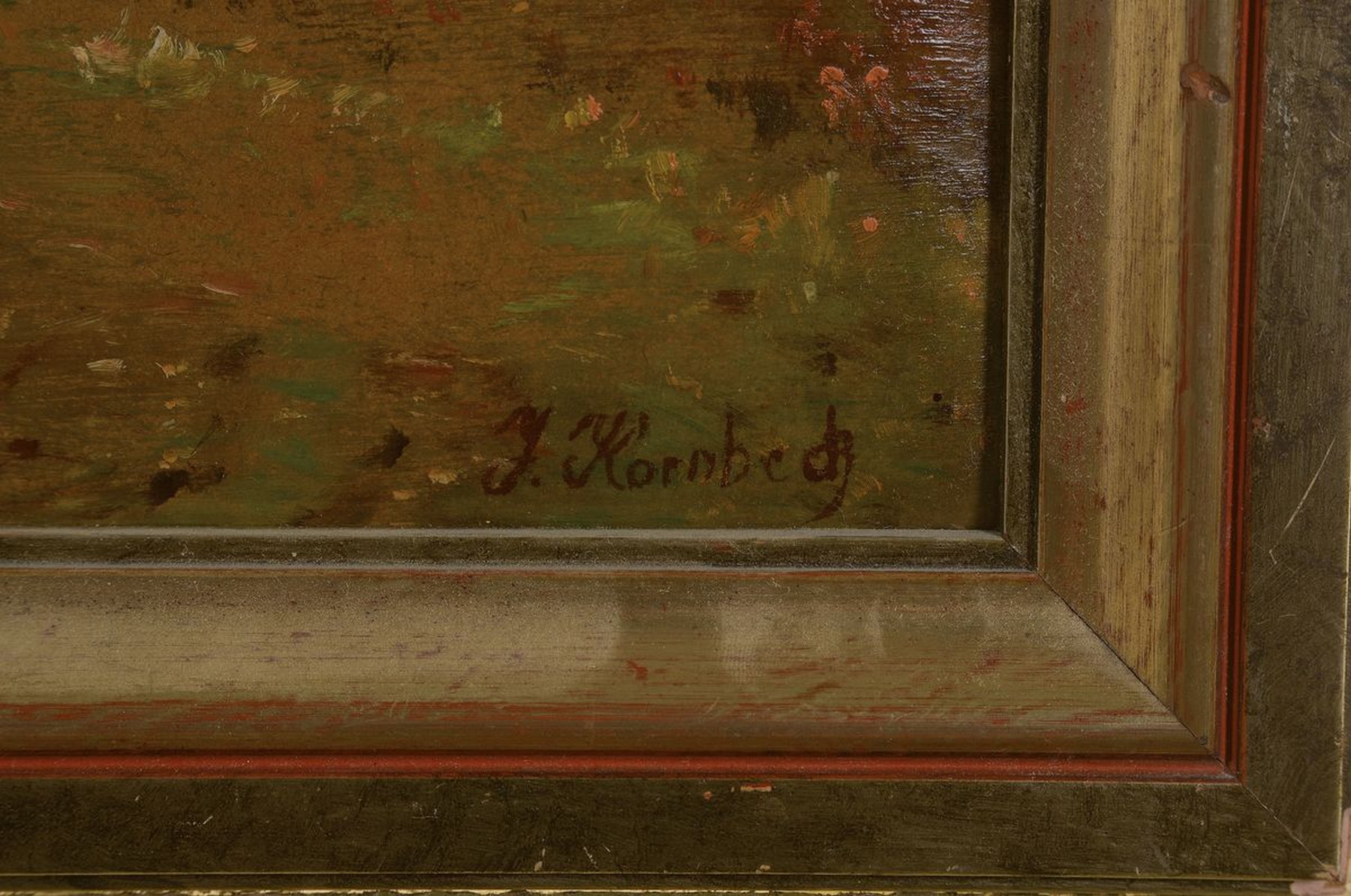 Detail a: Julius Kornbeck, 1839 Winnenden-1920 Oberensingen, Studium an den Akademien Stuttgart, München und Düsseldorf, hier: Schäfer mit seiner Herde am ...