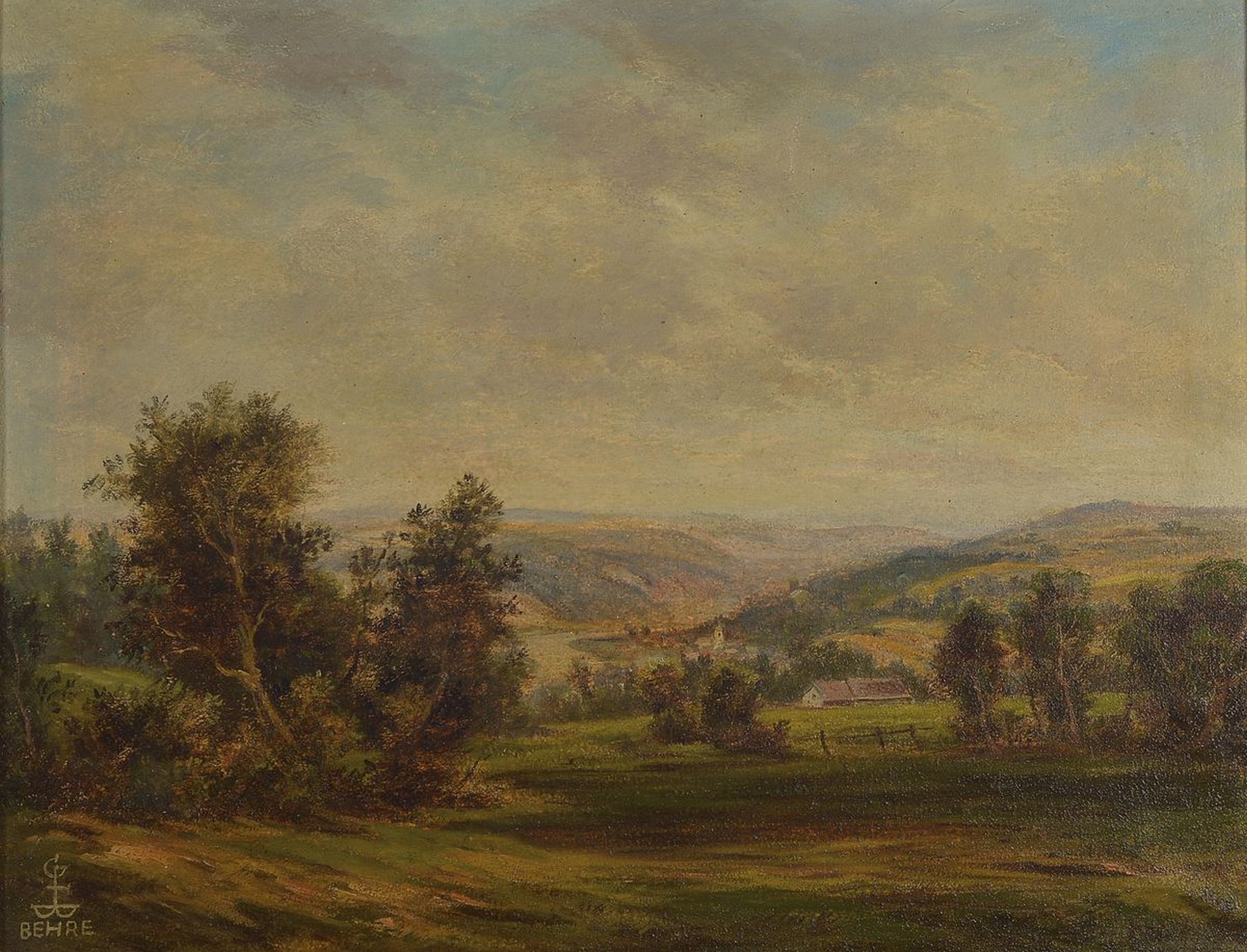 Gustav Behre, 1903 Dalhausen-1973 Beverungen, Landschaft an der Weser, Öl/Lwd, links unten signiert, ca. 34x43cm, R. ca. 43x53cm