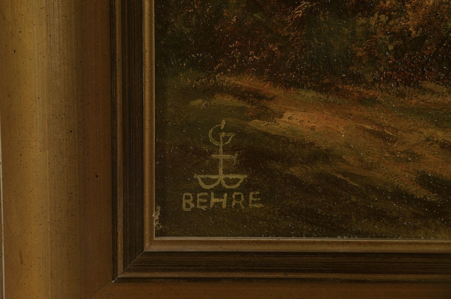 Detail a: Gustav Behre, 1903 Dalhausen-1973 Beverungen, Landschaft an der Weser, Öl/Lwd, links unten signiert, ca. 34x43cm, R. ca. 43x53cm