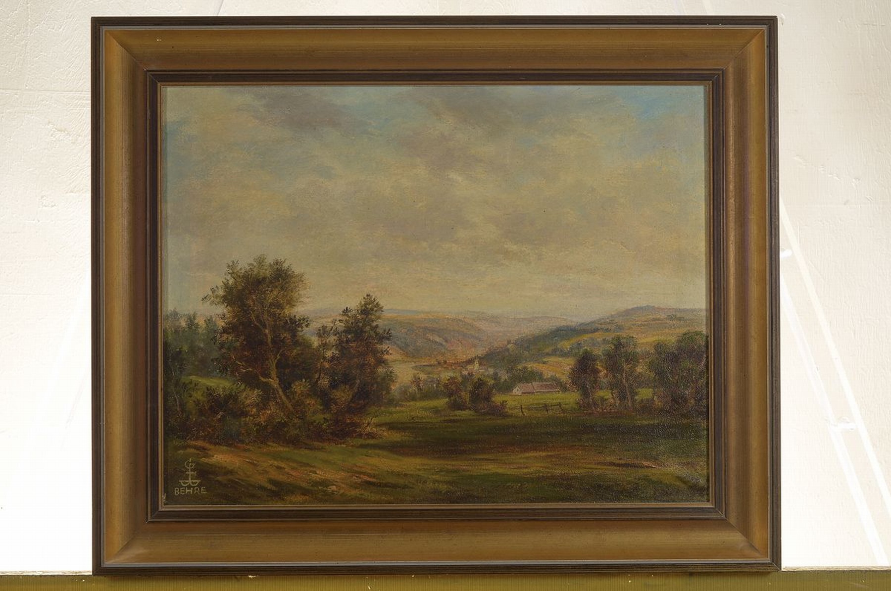 Detail k: Gustav Behre, 1903 Dalhausen-1973 Beverungen, Landschaft an der Weser, Öl/Lwd, links unten signiert, ca. 34x43cm, R. ca. 43x53cm