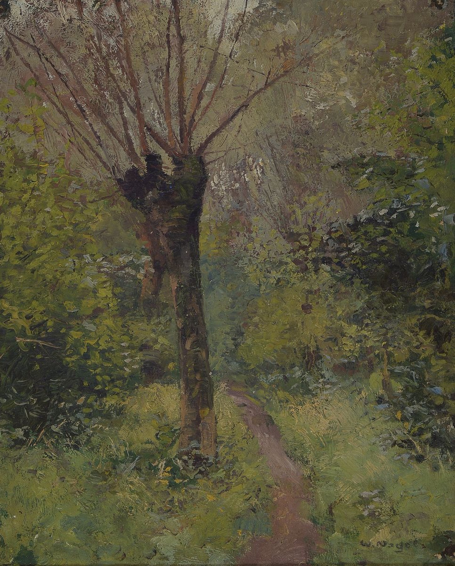 Wilhelm Nagel, 1866 Karlsruhe-1945 Baden-Baden, Waldinneres, Öl/Malkarton, rechts unten signiert, ca. 41.5x33.5cm, R. ca. 49x41cm