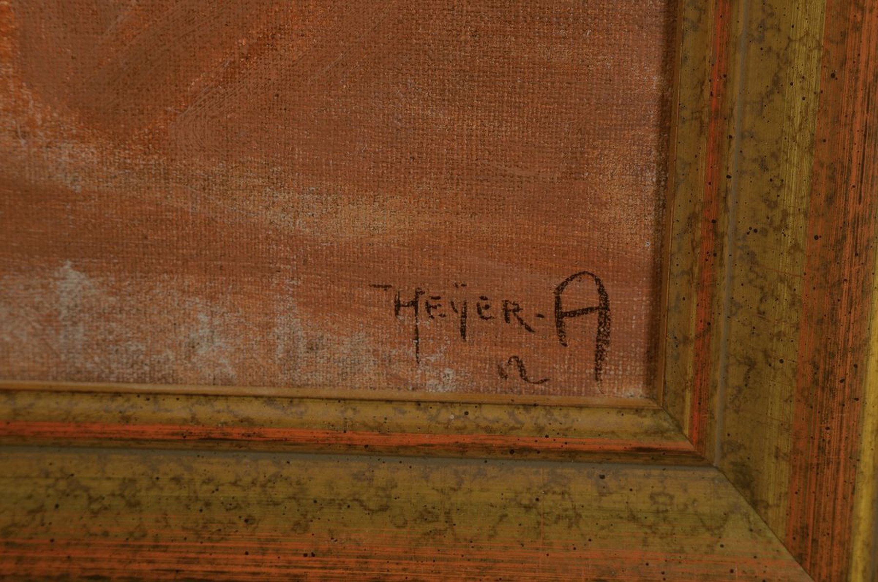 Detail a: Arthur Heyer, 1872 Haarhausen-1931 Budapest, sich anschleichende Katze, Öl/Lwd, rechts unten signiert, ca. 34x42cm, R. ca. 41x49cm