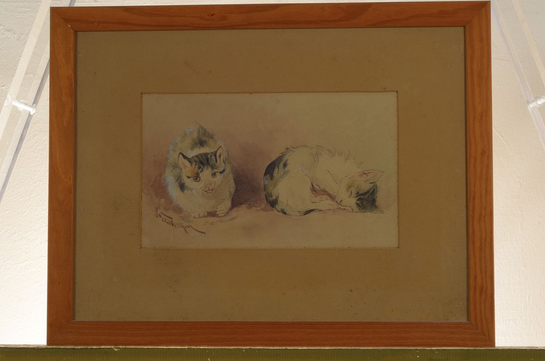 Detail k: Anton Weinberger, 1843 München-1912 Taunusstein, zwei Katzen, Aquarell auf Papier, links unten signiert, ca. 15x25cm, PP, u.Gl., R. ca. 34x44cm, ...