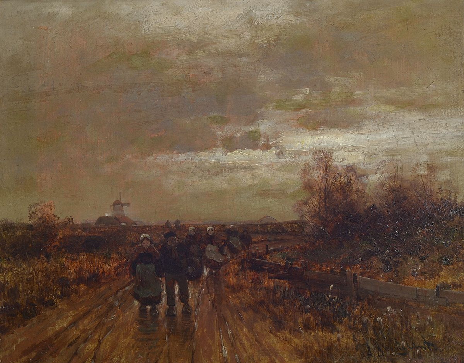 Johann Jungblut, 1860 Saarburg-1912 Düsseldorf, Holländische Bauern auf dem Heimweg, Öl/Lwd, rechts unten signiert, ca. 32x40cm, R. ca. 40x49cm, ...