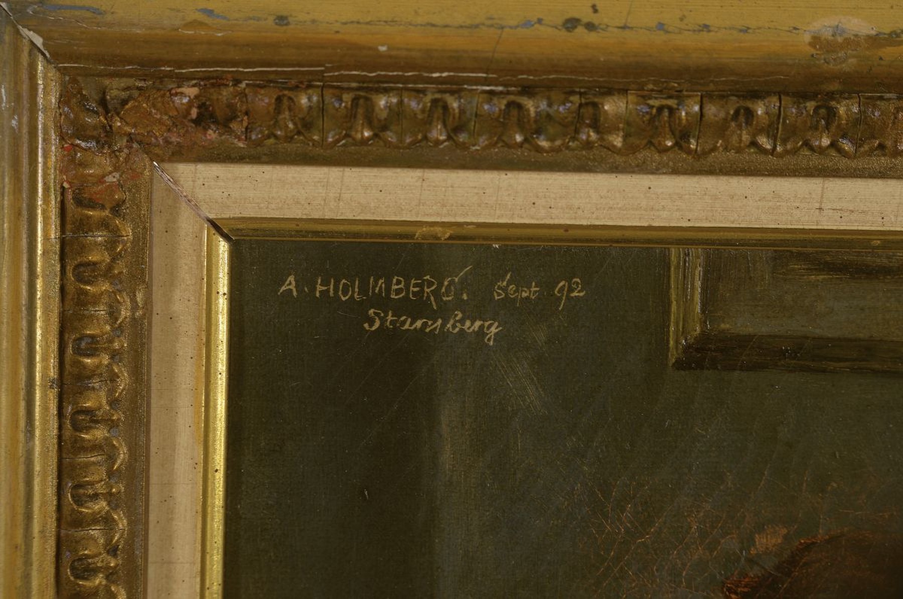 Detail a: August Johann Holmberg, 1851-1911 München, drei Kinder bei den Schularbeiten, Öl/Lwd, links oben signiert, dat. Sept. 92, bez.: Starnberg, ca. ...