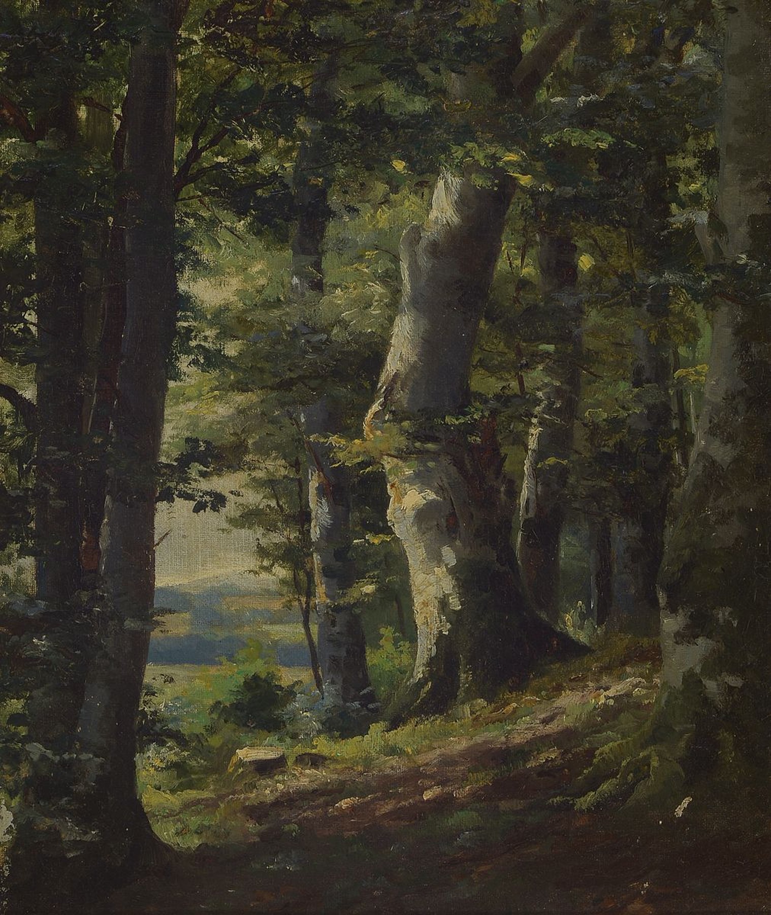 Unbekannter Künstler, deutsch, um 1900-10, Waldinneres, Öl/Malkarton, ca. 41x34cm, R. ca. 51x44cm