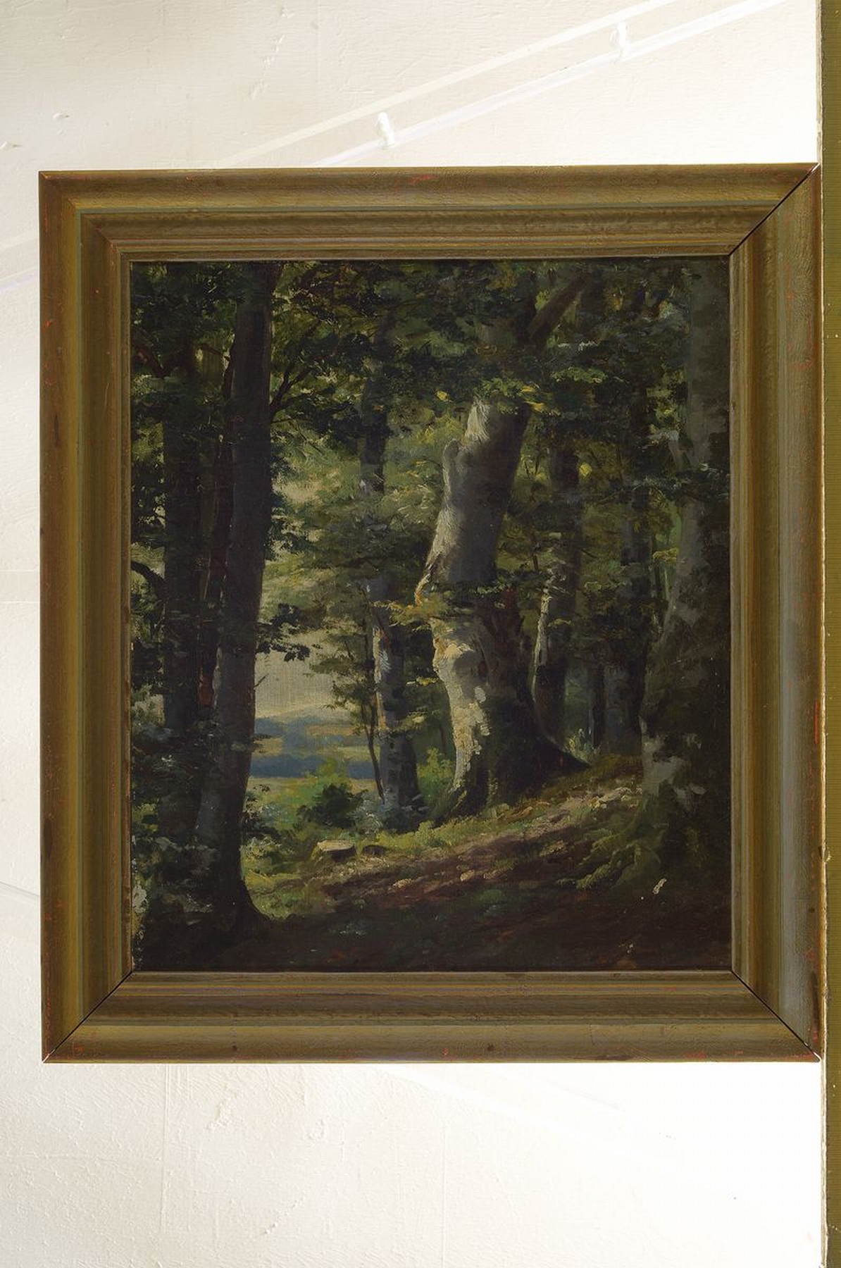 Detail k: Unbekannter Künstler, deutsch, um 1900-10, Waldinneres, Öl/Malkarton, ca. 41x34cm, R. ca. 51x44cm