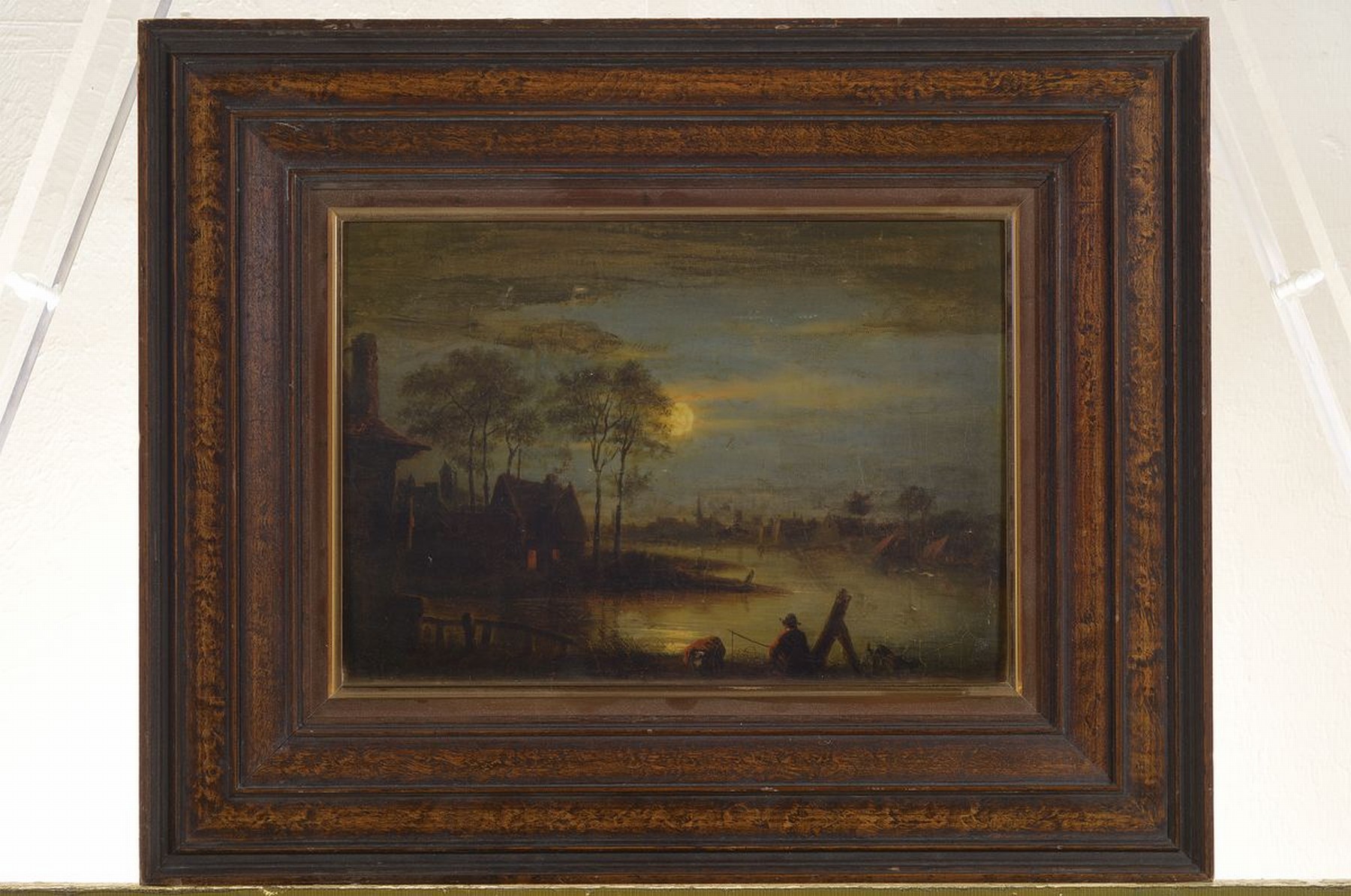 Detail k: Unbekannter Niederländischer Traditionalist nach Aert van der Neers (1603-1677), 1.Hälfte 19.Jh., Nachtstück mit Angler am Fluss, Bildraum einzig ...