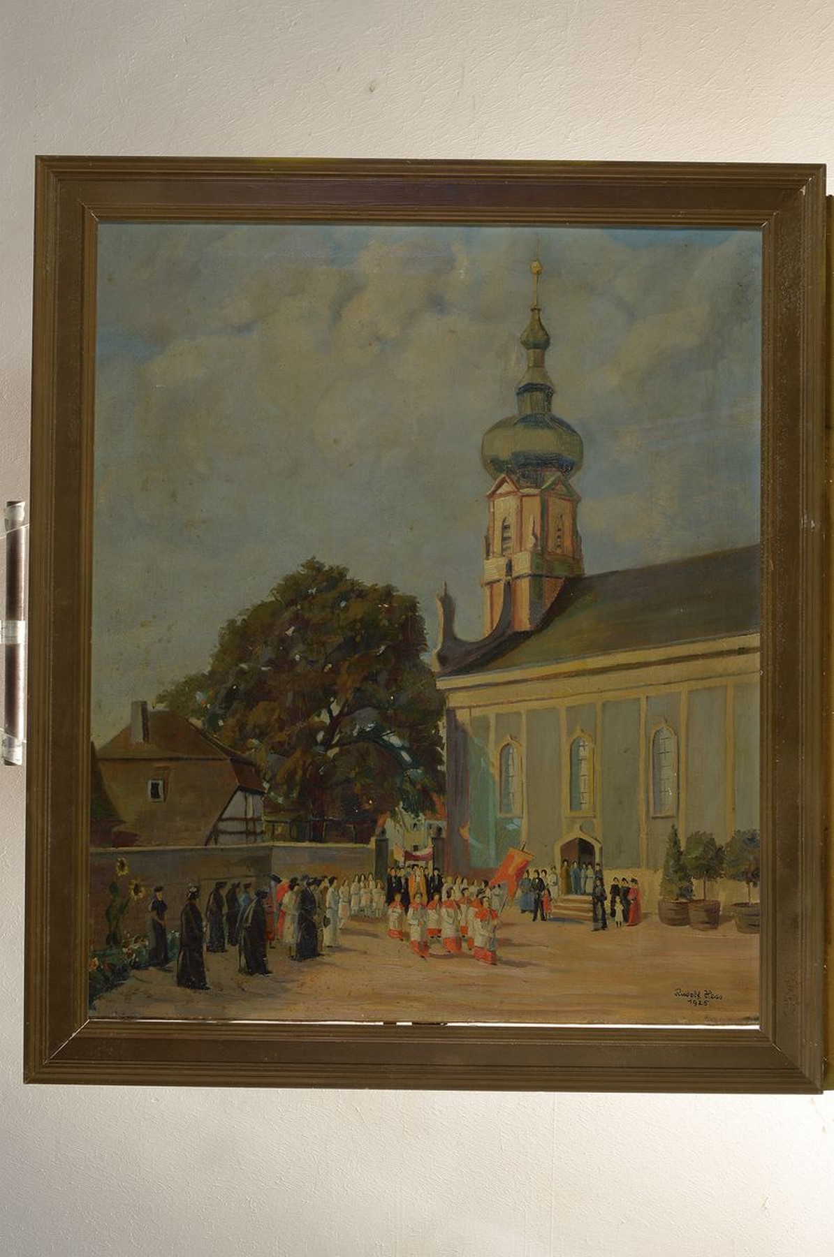 Detail k: Rudolf Hess, datiert 1925, Prozessionszug wohl vor der Rokokokirche St. Maria im baden -württembergischen Bühl, Öl/Lwd, rechts unten signiert u. ...