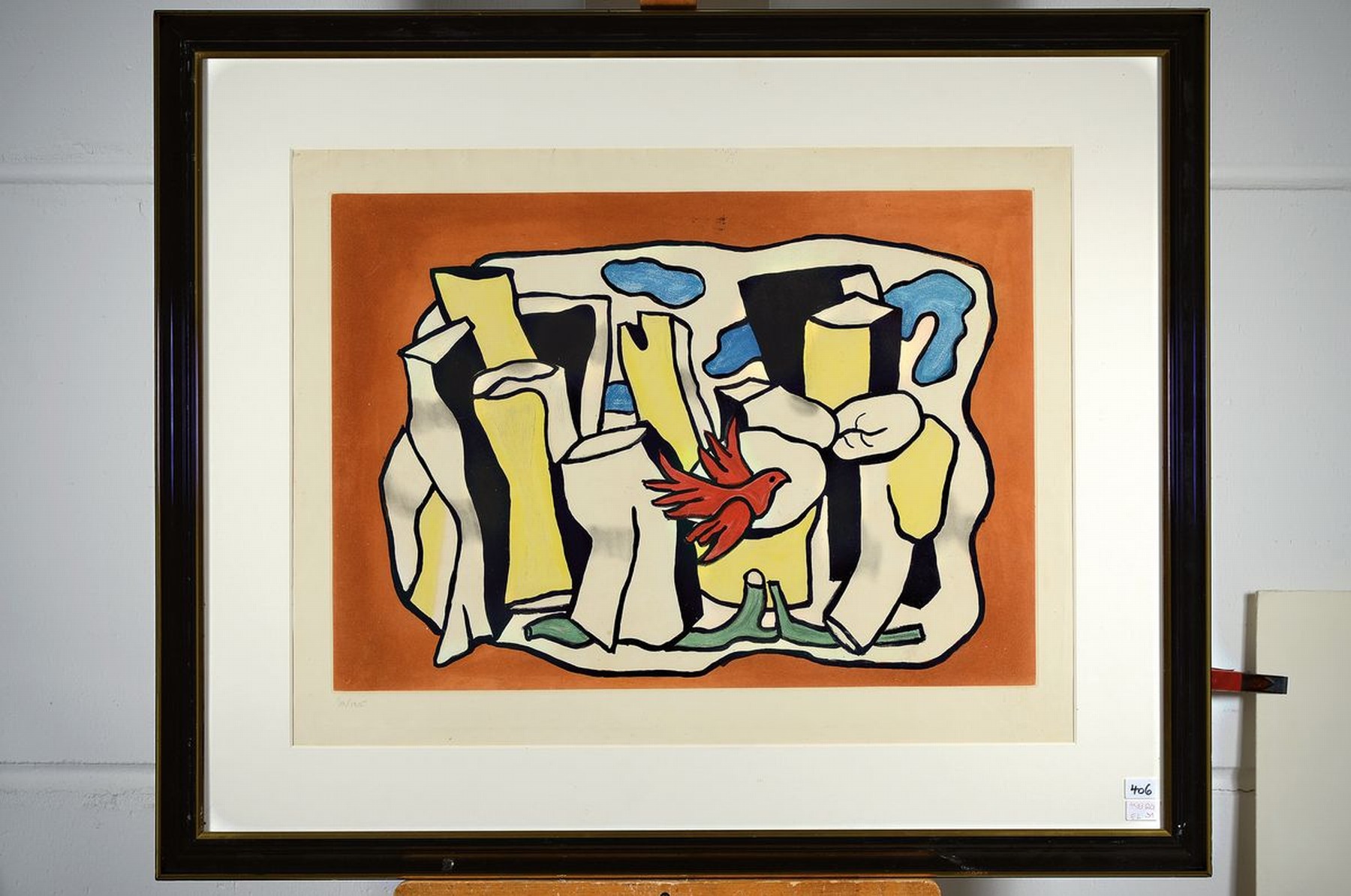 Detail k: Fernand Leger, 1881 Argentan - 1955 Paris, Farbaquatinta, "L'Oiseau rouge dans le Bois", rechts unten signiert, Ed. 30/195, unter Glas ...