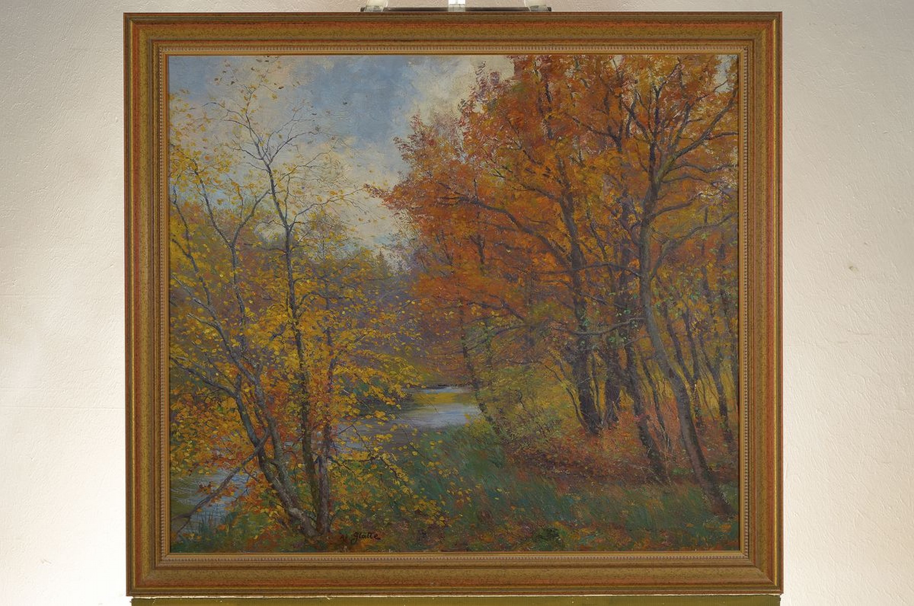 Detail k: Adolf Glatte, 1866 Häslicht Schlesien-1920 München, Herbst-Wald, so rückseitig betitelt, Öl/Lwd, links unten signiert, rückseitig monogrammiert, ...