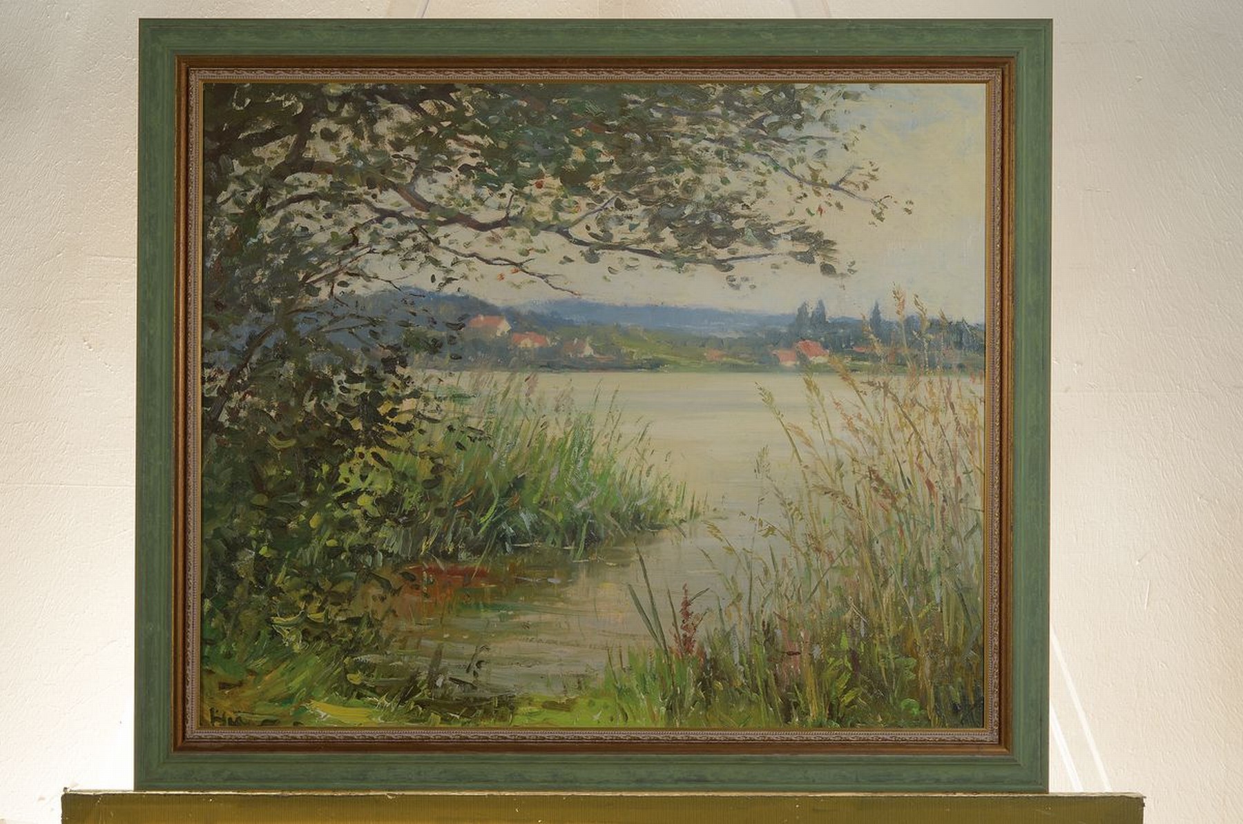 Detail k: Unbekannter Künstler des frühen 20. Jh., Landschaft am Bodensee, Öl/Lwd, links unten unleserlich signiert, ca. 46x57cm, R. ca. 56x 66cm