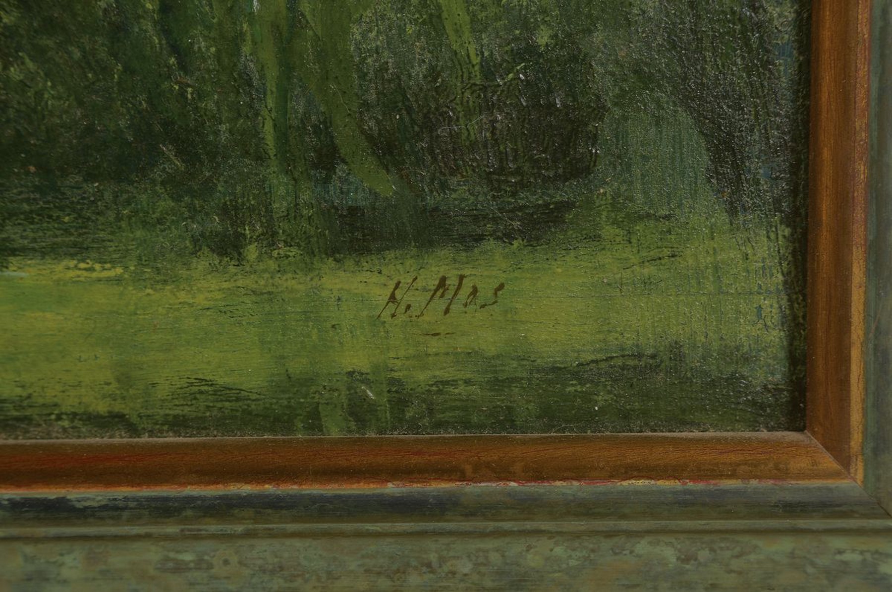 Detail a: H. Mas, geb. 1906 Arnheim, zeitgen. Traditionalist, Entenfamilie am Ufer des Teichs, Öl/Holz, rechts unten signiert, ca. 35x49cm, R. ca. 43x56cm