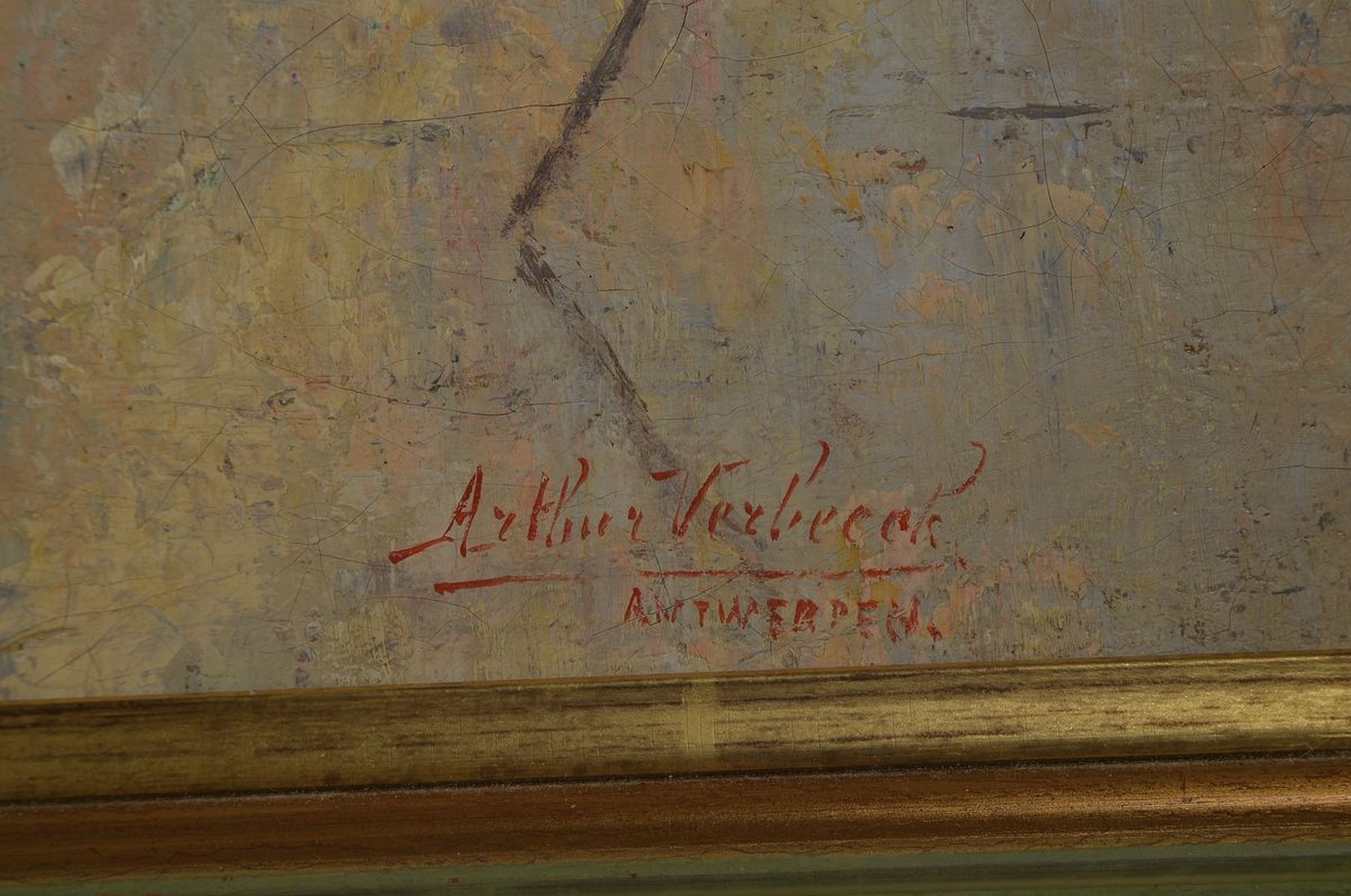 Detail a: Arthur Verbeeck, belgischer Maler des frühen 20. Jh., Schäfer mit seiner Herde in weiter Landschaft, Öl/Lwd, rechts unten signiert und bez.: ...